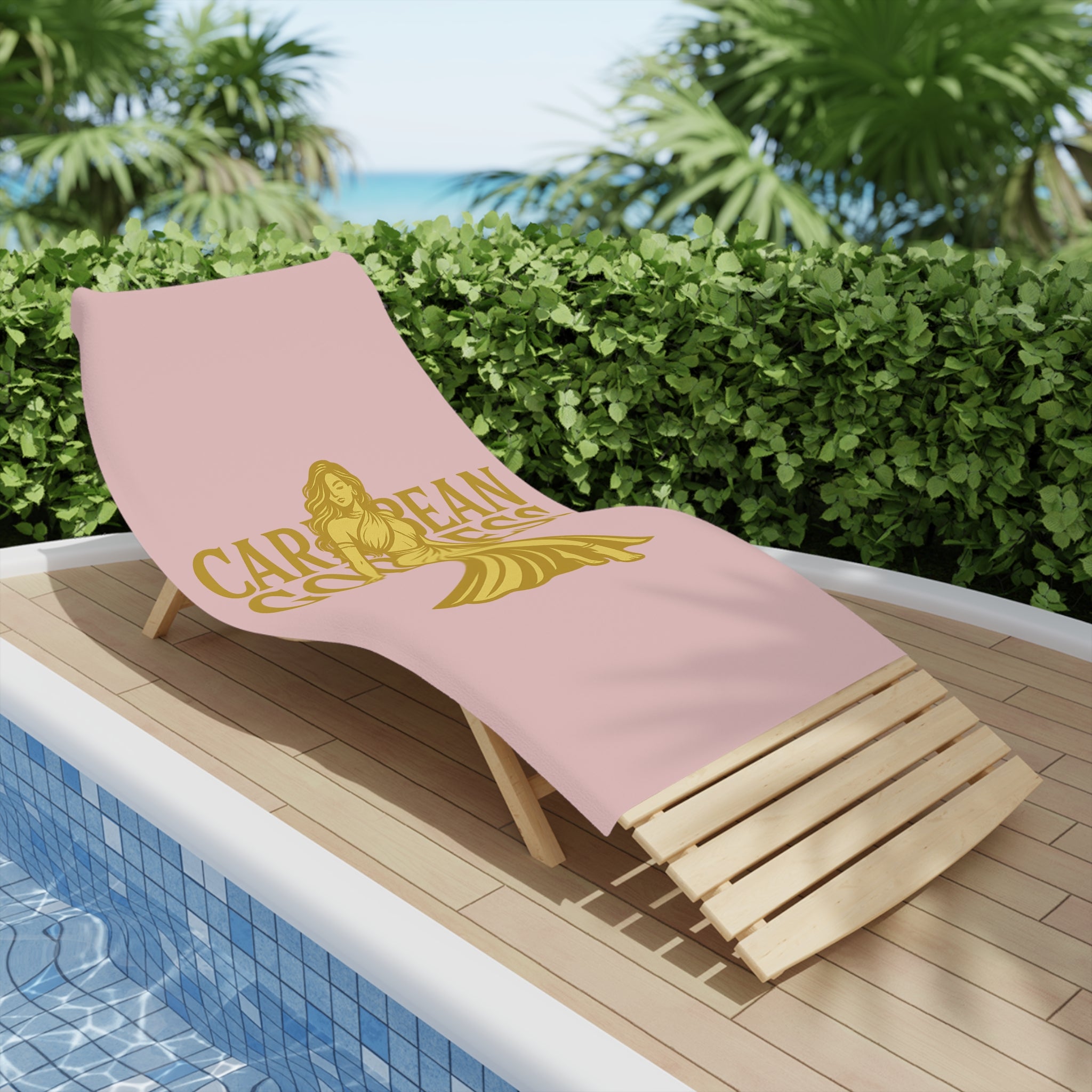 Caribbean Goddess Beach Towel — Pink & Gold Tropical Luxury Towel
