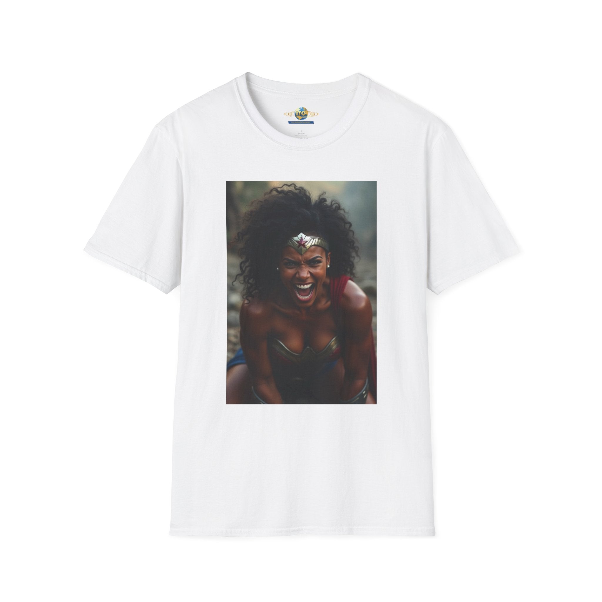 Wonder Warrior Photo T-Shirt — Bold Afro Superhero Portrait Tee