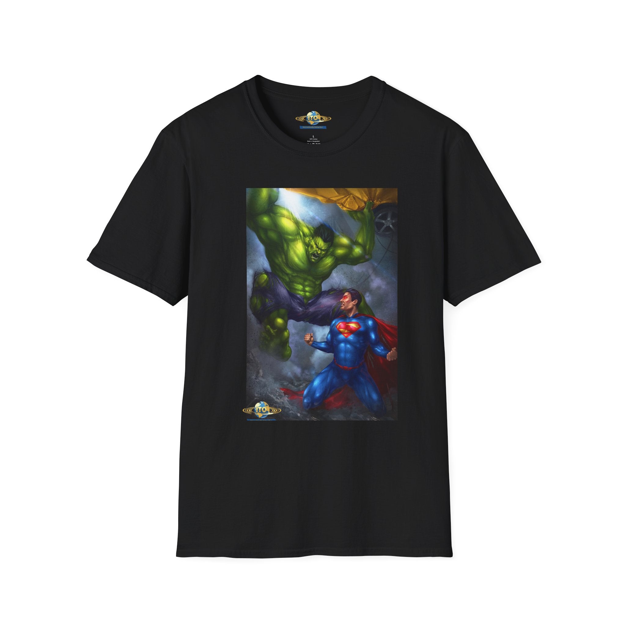 Superhero Clash T-Shirt — Epic Superman vs Hulk Battle Graphic Tee