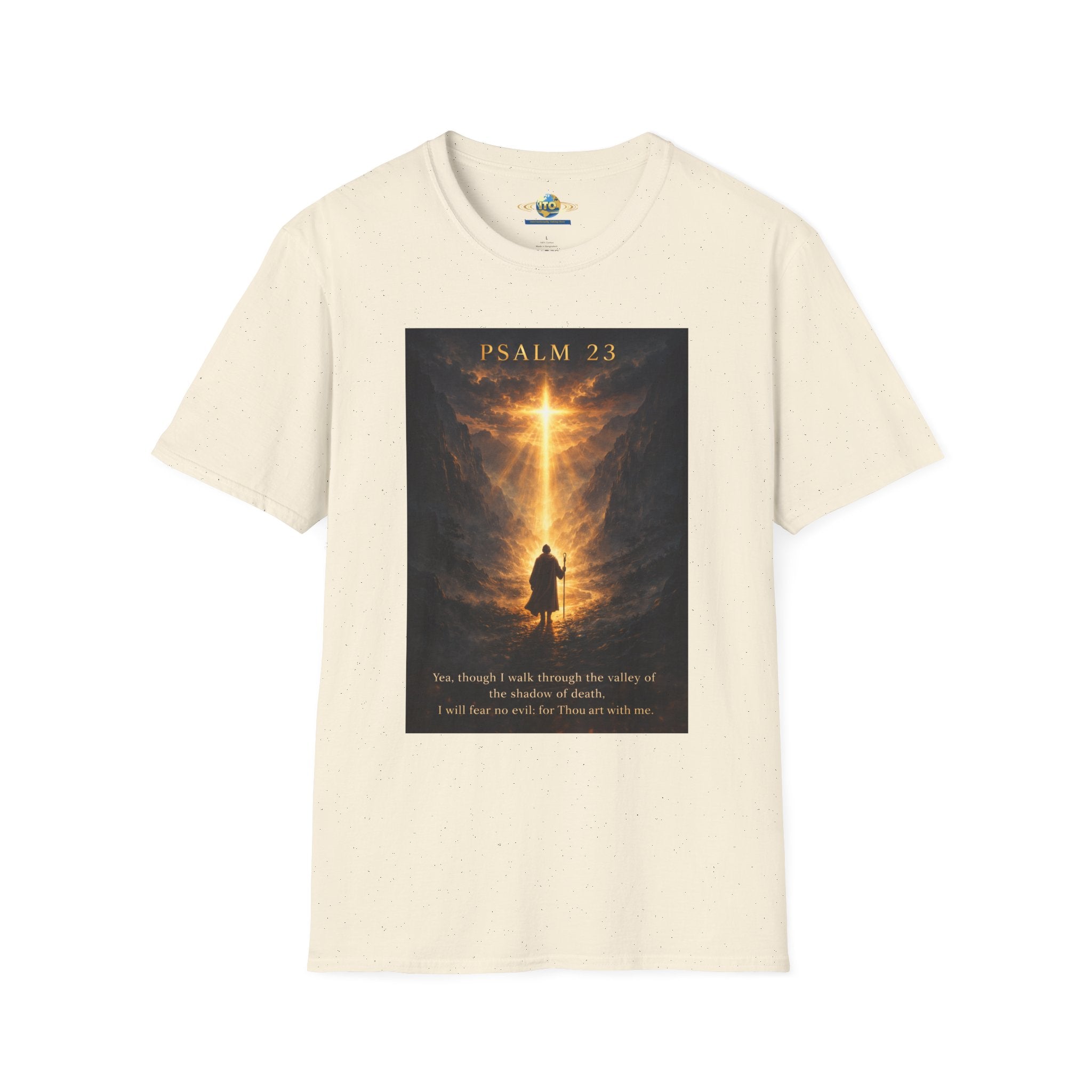 Psalm 23 T-Shirt — Christian Cross & Valley of the Shadow Design