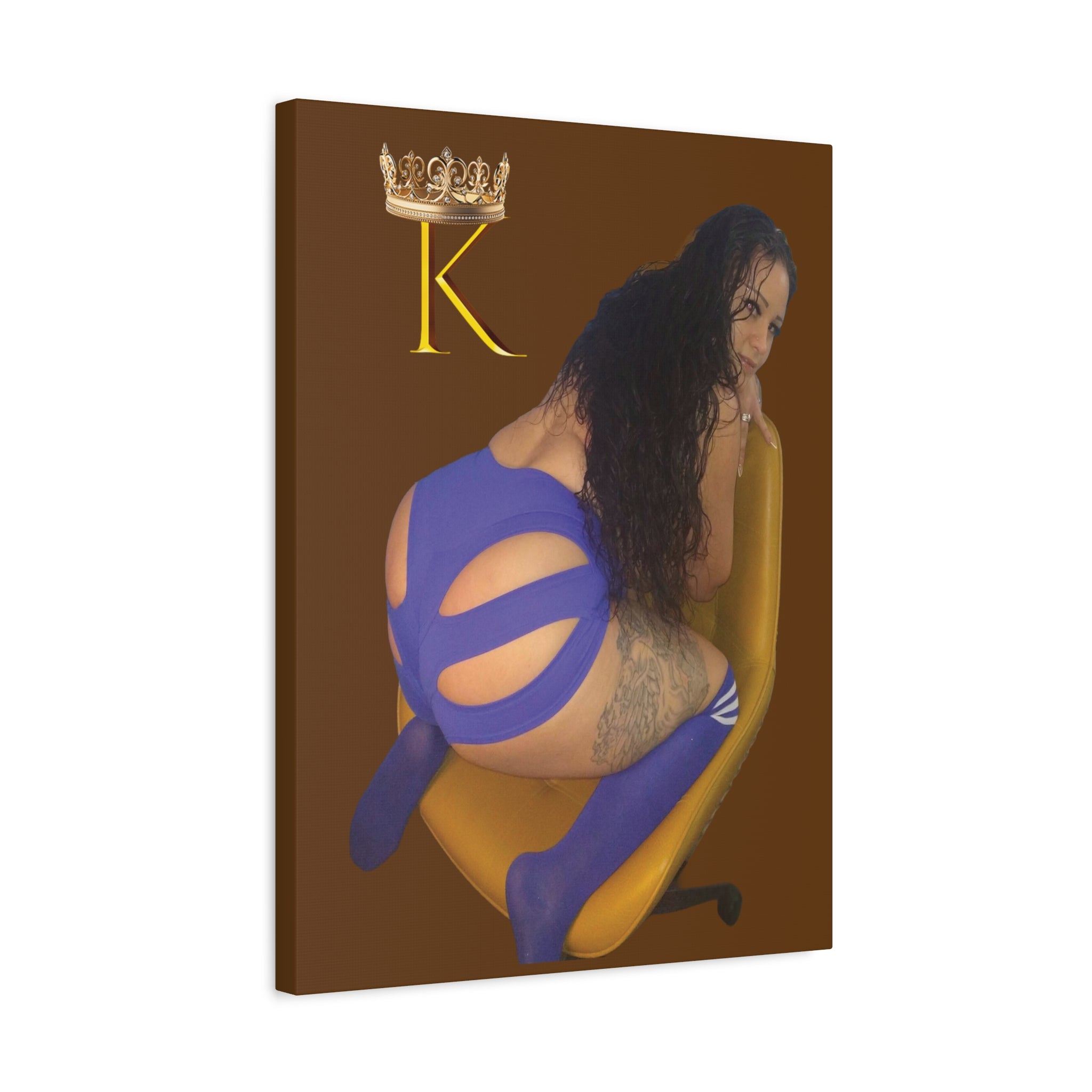 Seductive Queen Canvas Art – ’K’ Crown Pin-Up Matte Stretched Print