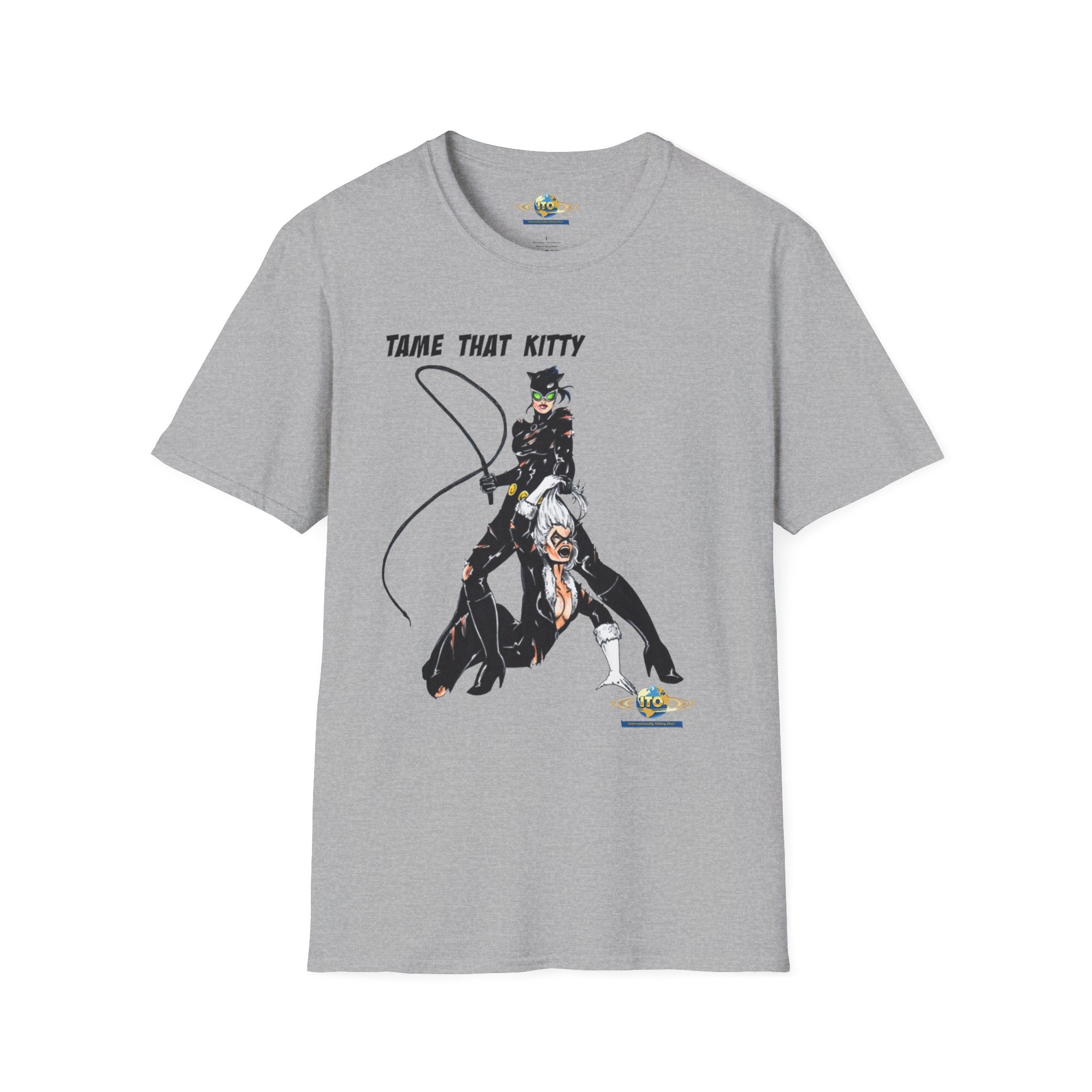 T-Shirt — "Tame That Kitty" Black Cat Whip Illustration