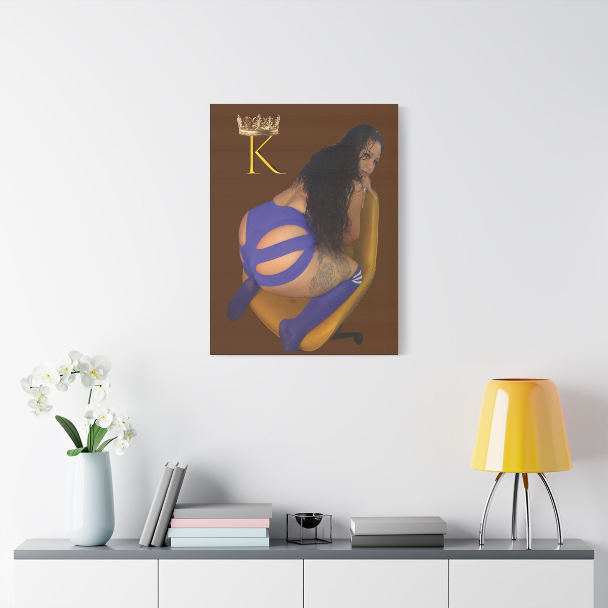 Seductive Queen Canvas Art – ’K’ Crown Pin-Up Matte Stretched Print