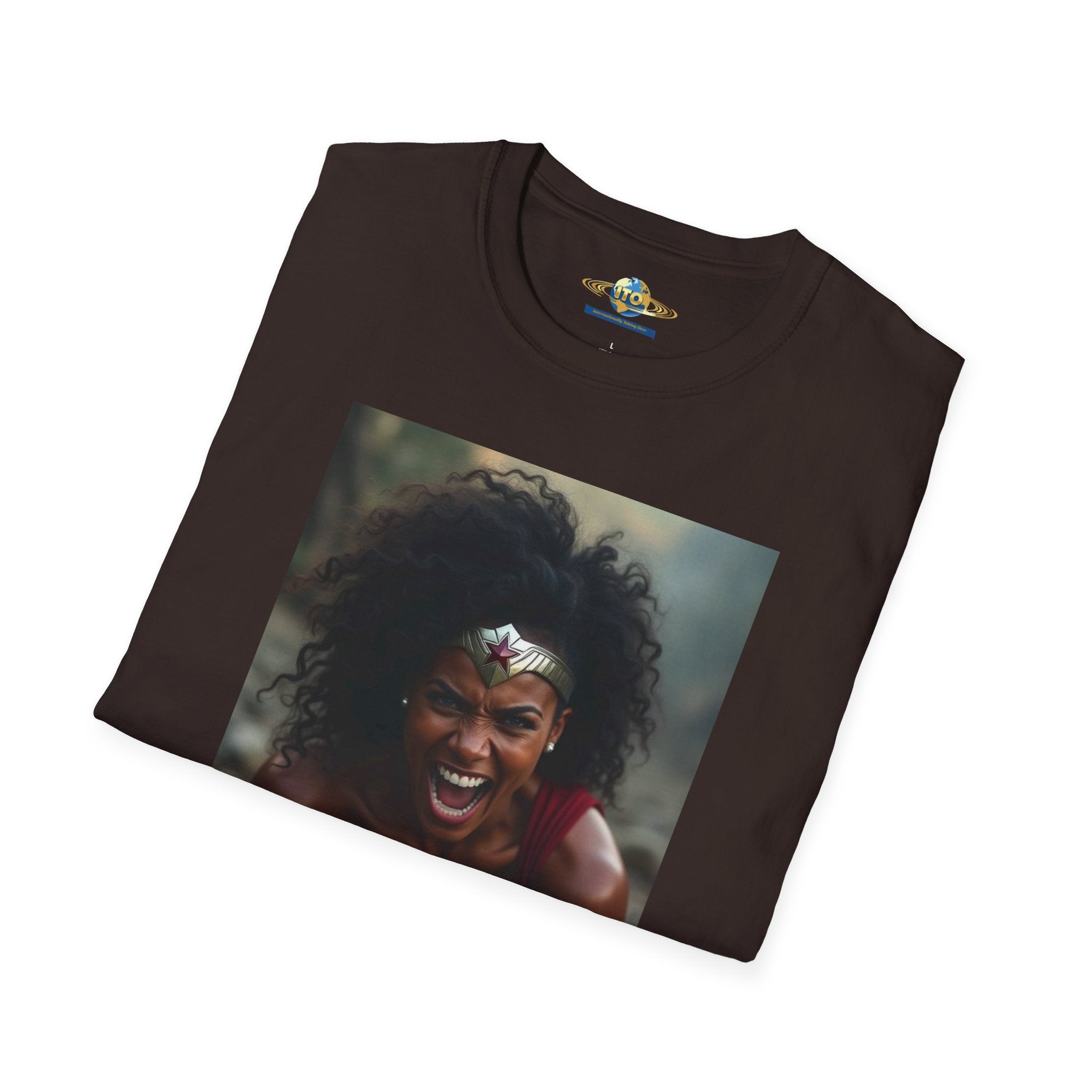 Wonder Warrior Photo T-Shirt — Bold Afro Superhero Portrait Tee
