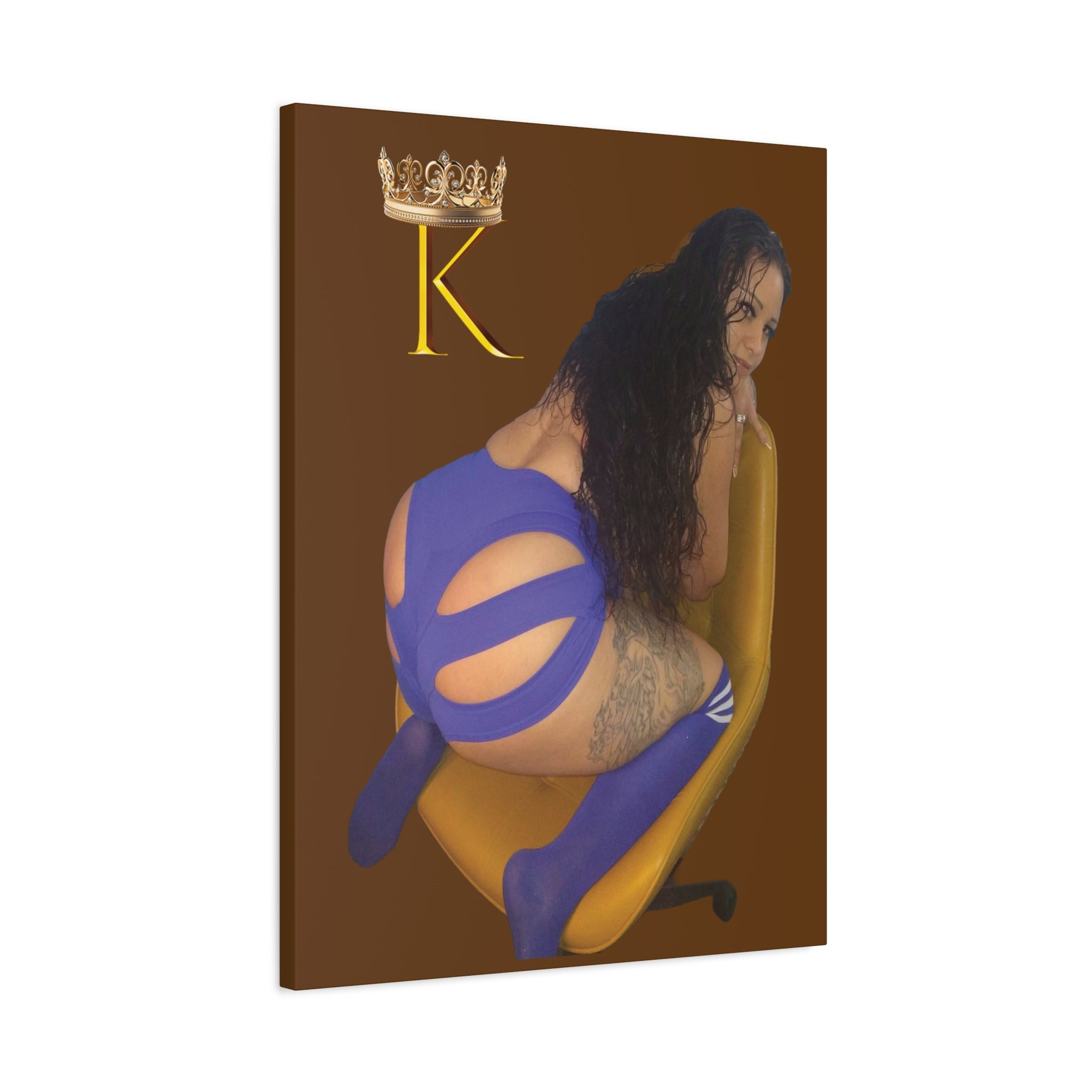 Seductive Queen Canvas Art – ’K’ Crown Pin-Up Matte Stretched Print