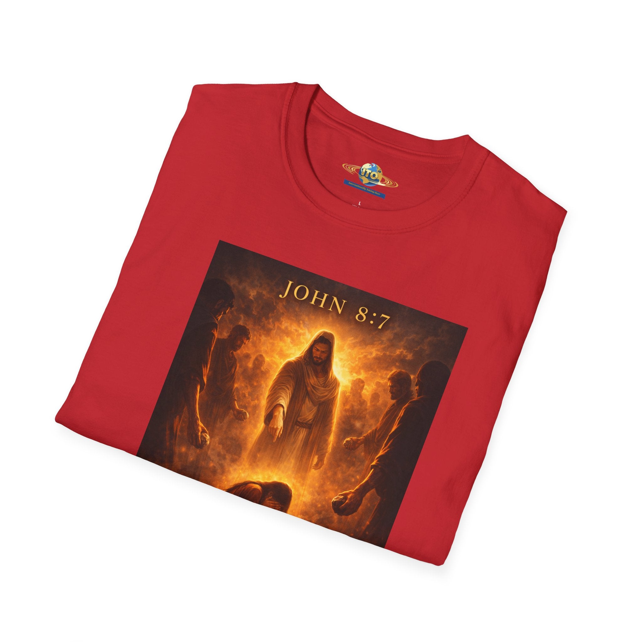 T-Shirt — John 8:7 Inspired Christian Faith Graphic Tee (Be Without Sin)