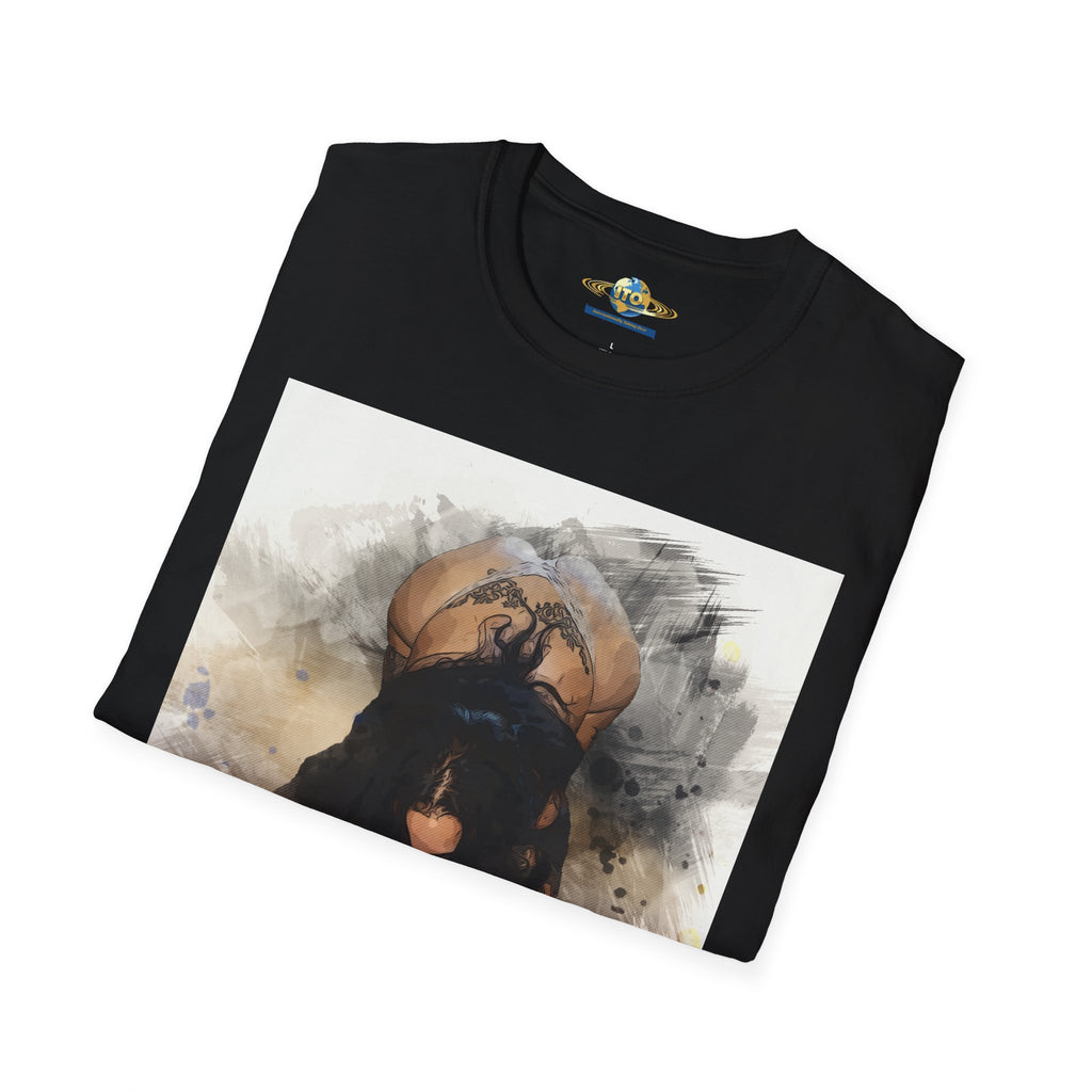 Artistic Watercolor Pin-Up Tee — Sensual Back-View Illustration