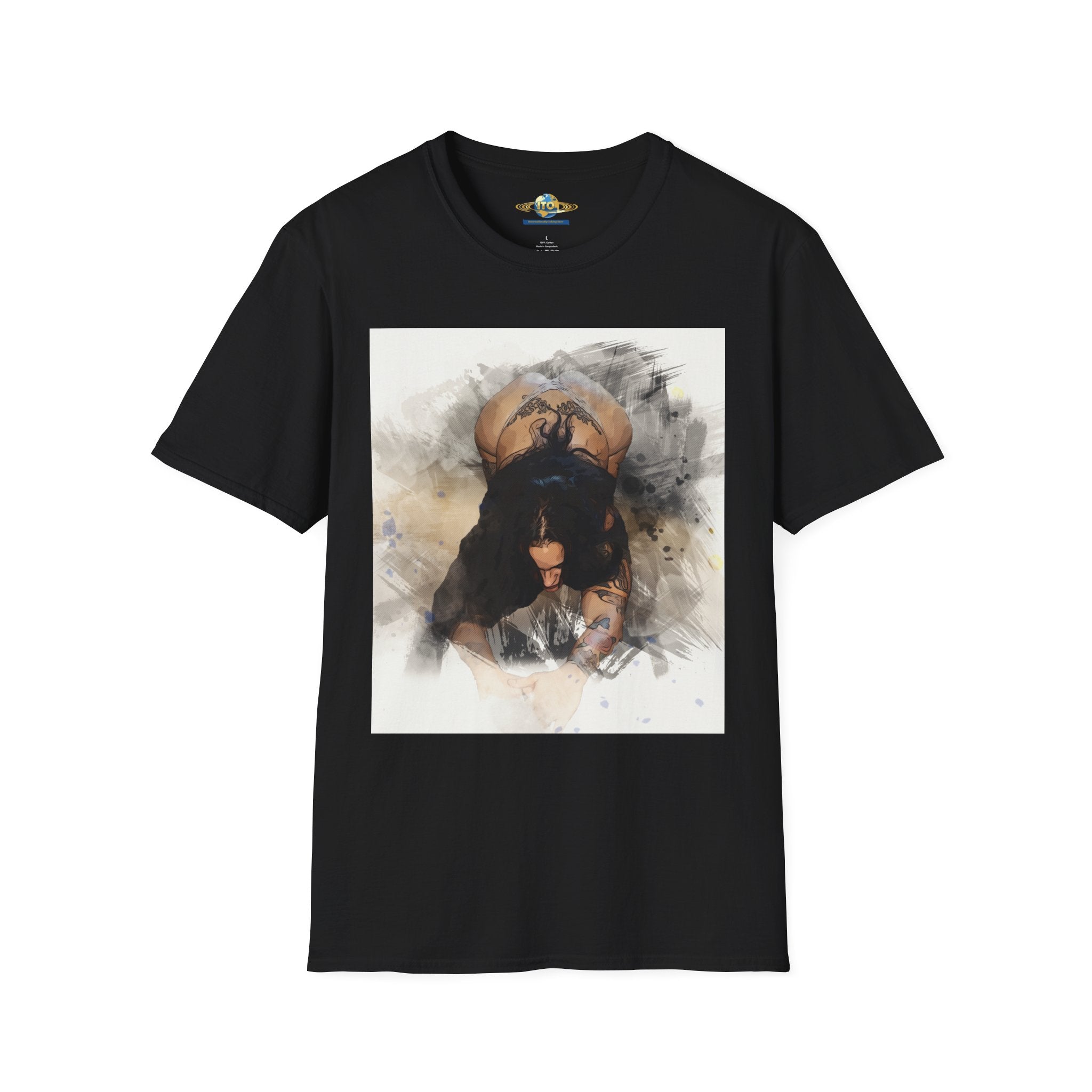 Artistic Watercolor Pin-Up Tee — Sensual Back-View Illustration