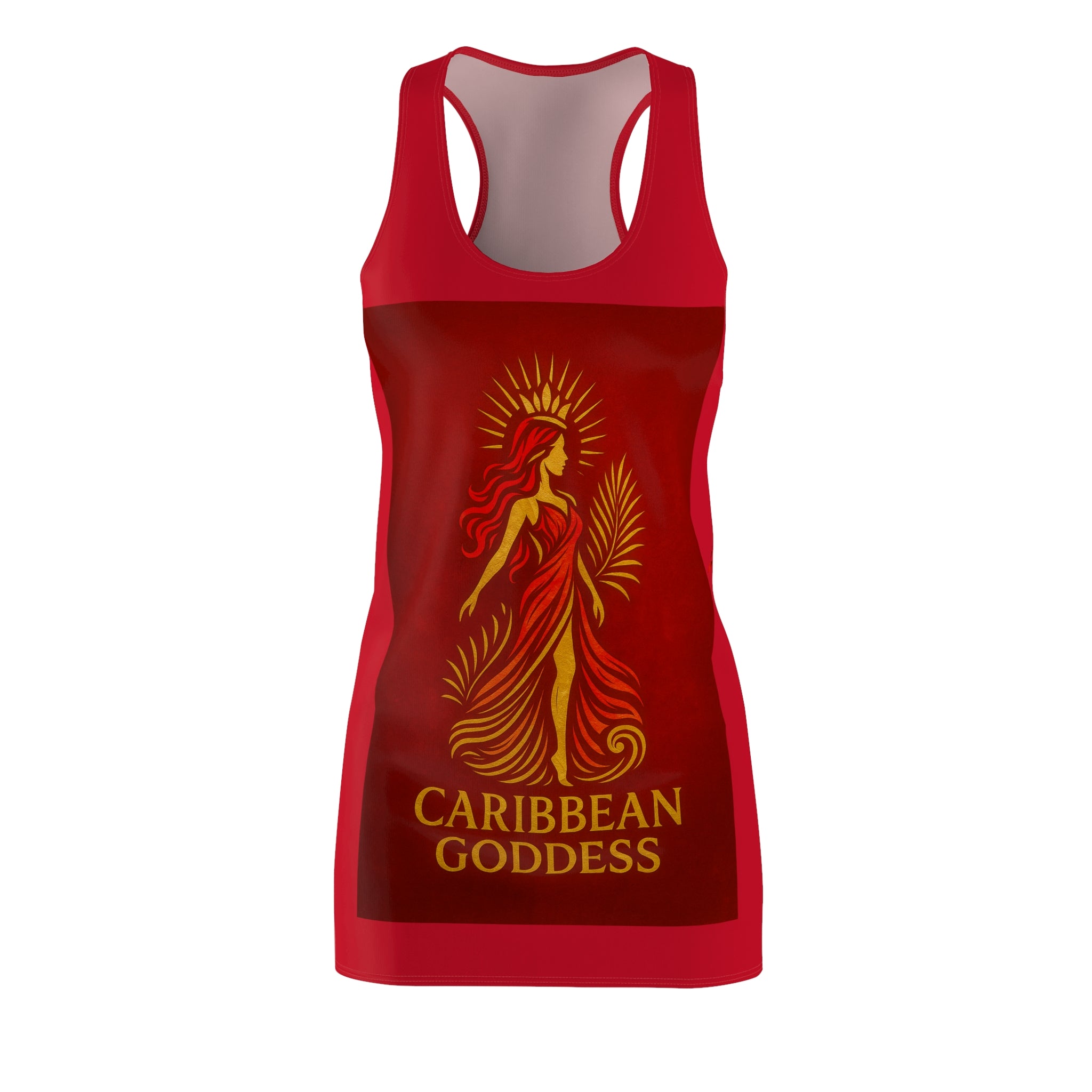 Caribbean Goddess Racerback Dress — Tropical Red AOP Sundress