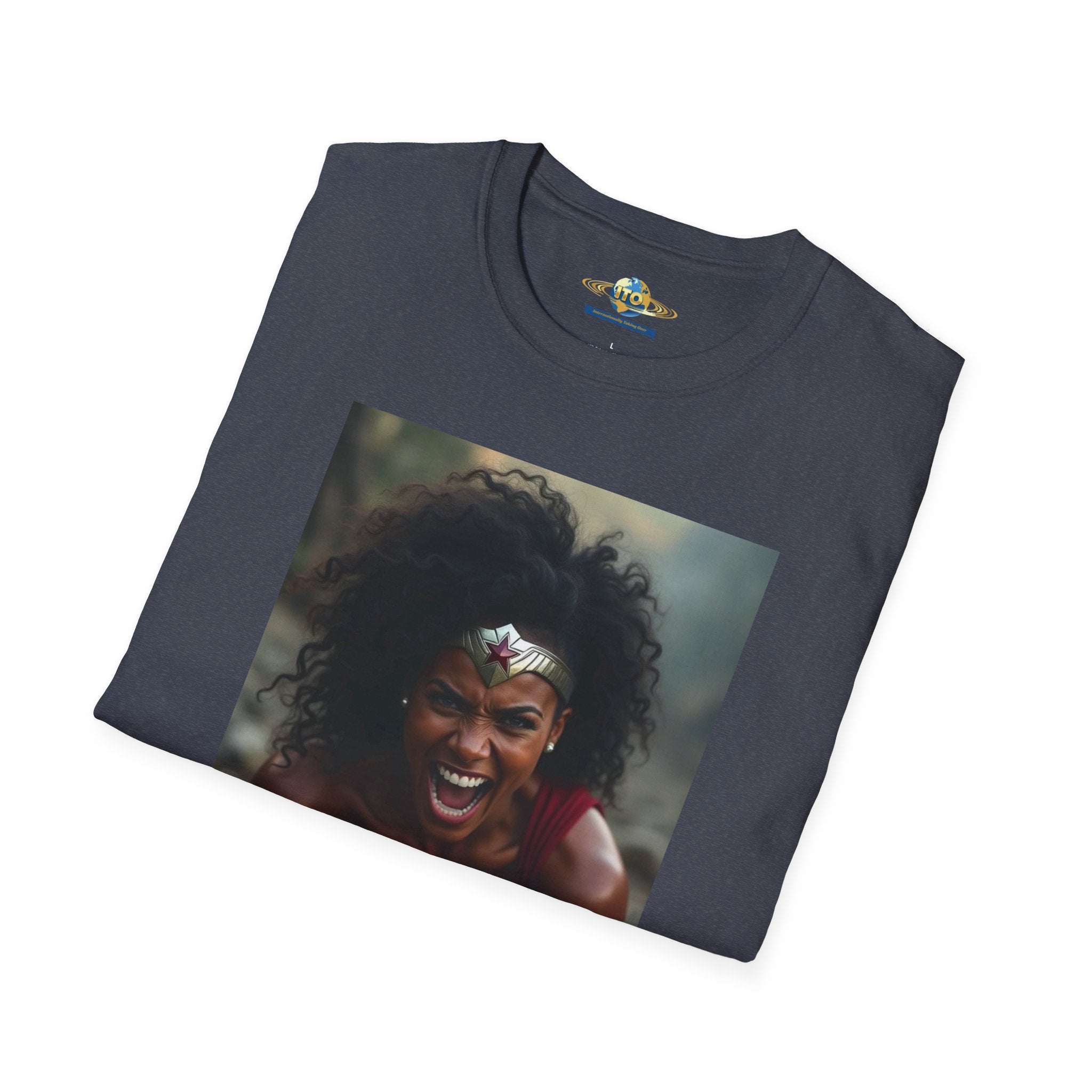 Wonder Warrior Photo T-Shirt — Bold Afro Superhero Portrait Tee