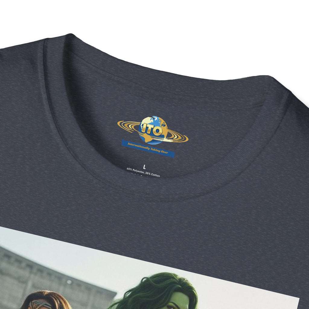 Wonder Warrior Duo T-Shirt — Female Gladiator & Green Hero Graphic Tee