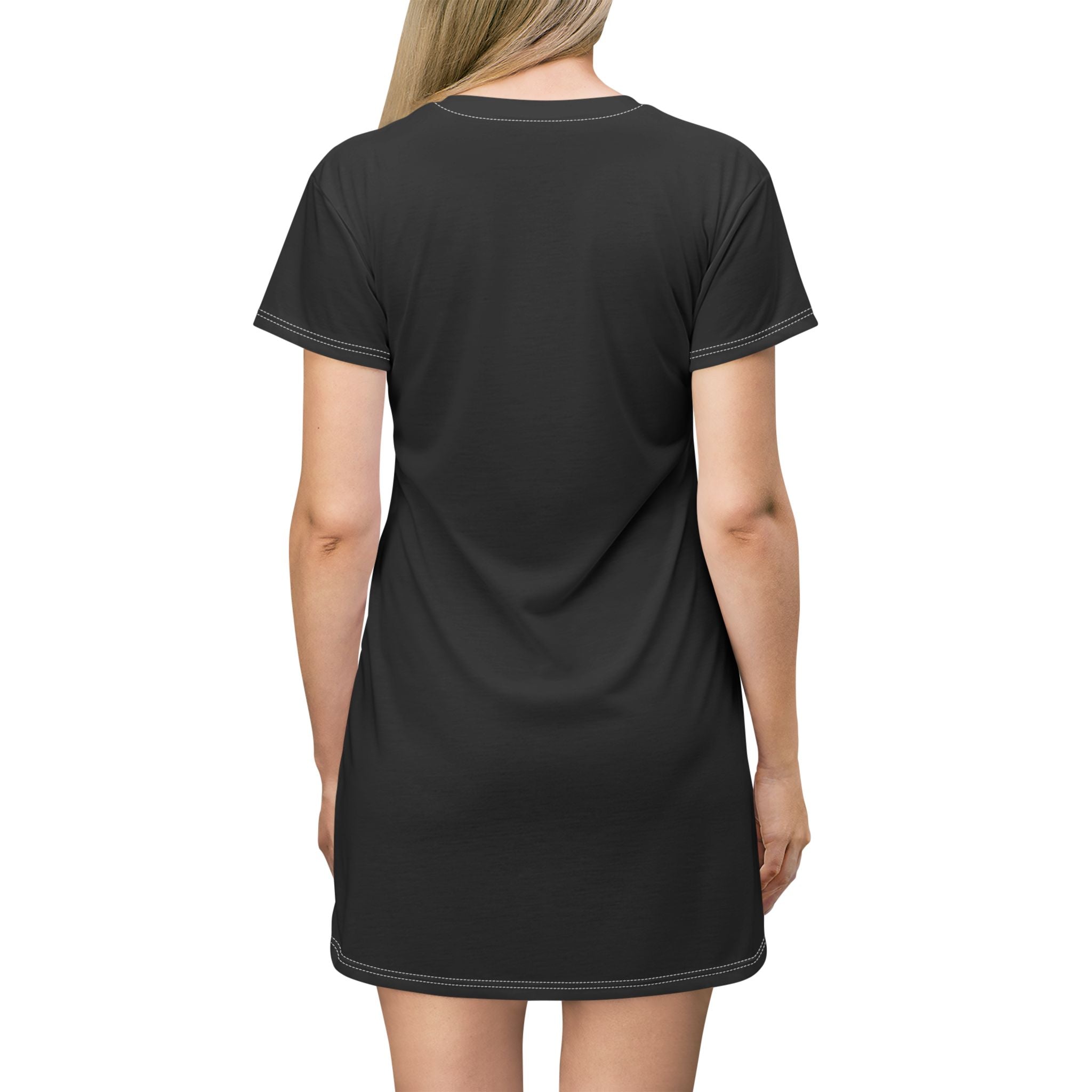 Ebony Goddess T-Shirt Dress — Elegant Gold Goddess Graphic Dress