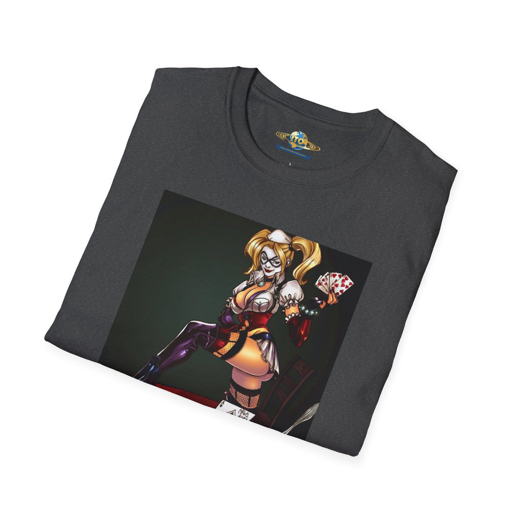 Anime Villainess Art Print T‑Shirt — Femme Fatale Playing Cards Illustration