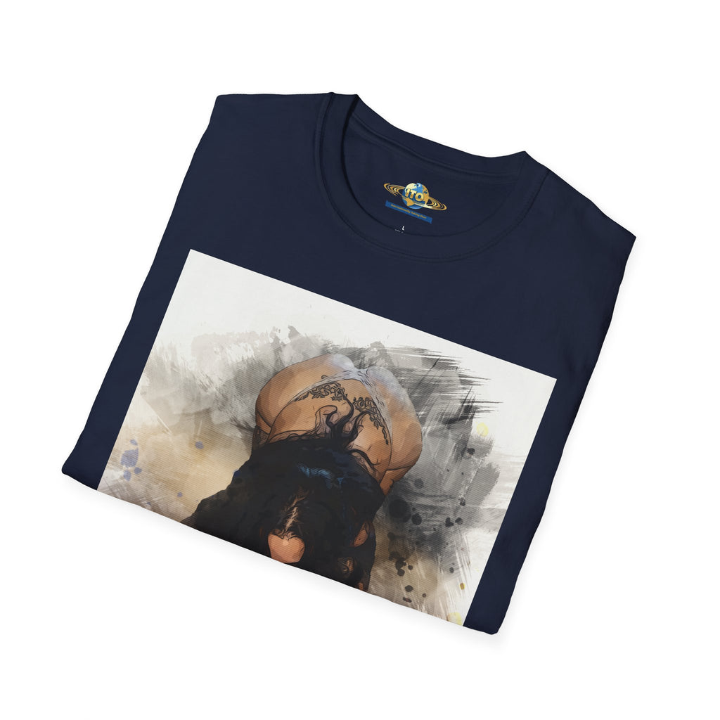 Artistic Watercolor Pin-Up Tee — Sensual Back-View Illustration
