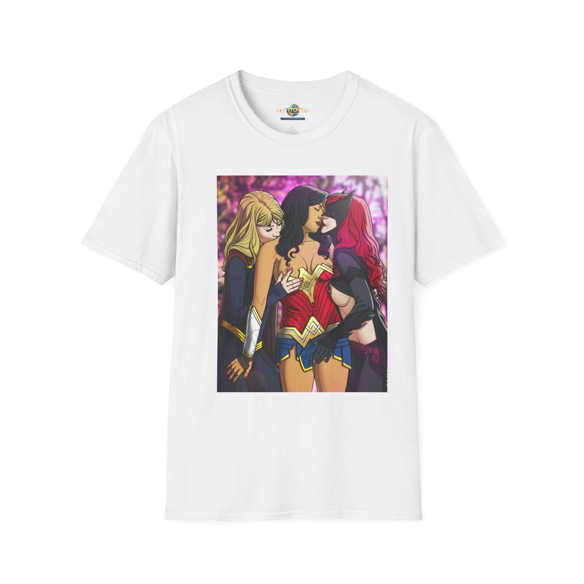 Wonder Women Kiss Graphic T-Shirt – Comic Superhero Trio Tee