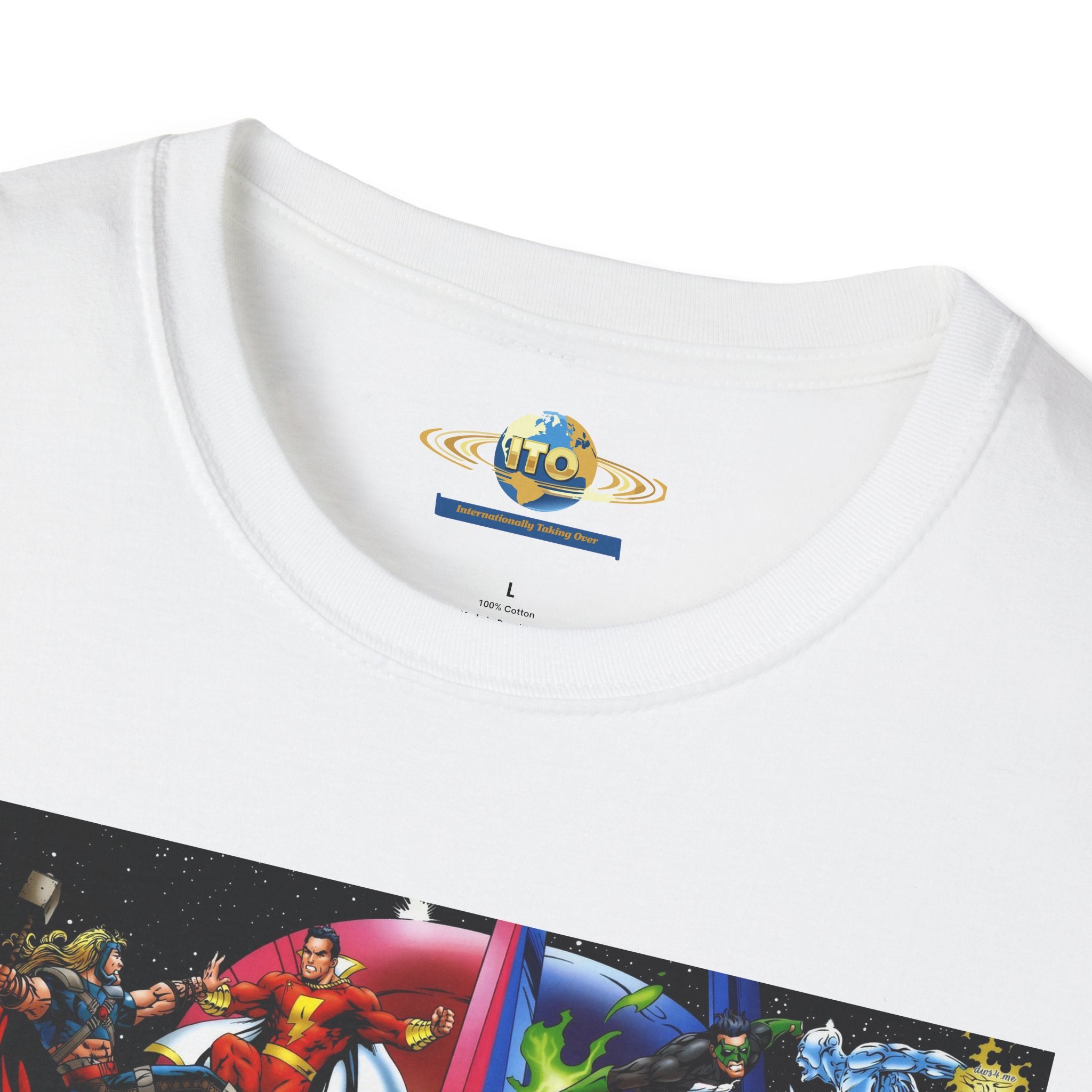 Graphic T-Shirt — Red vs Blue Superhero Action Panel