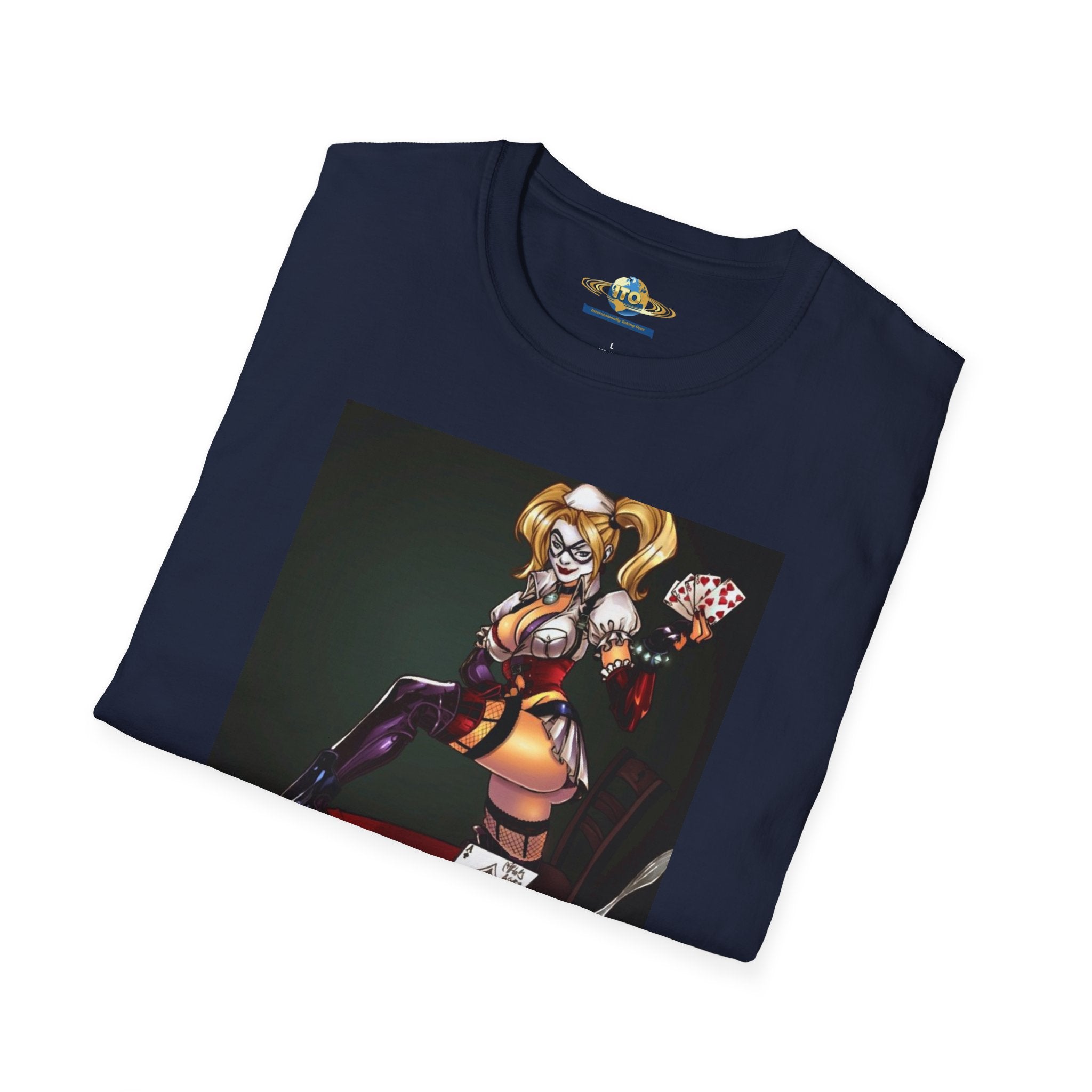 Anime Villainess Art Print T‑Shirt — Femme Fatale Playing Cards Illustration