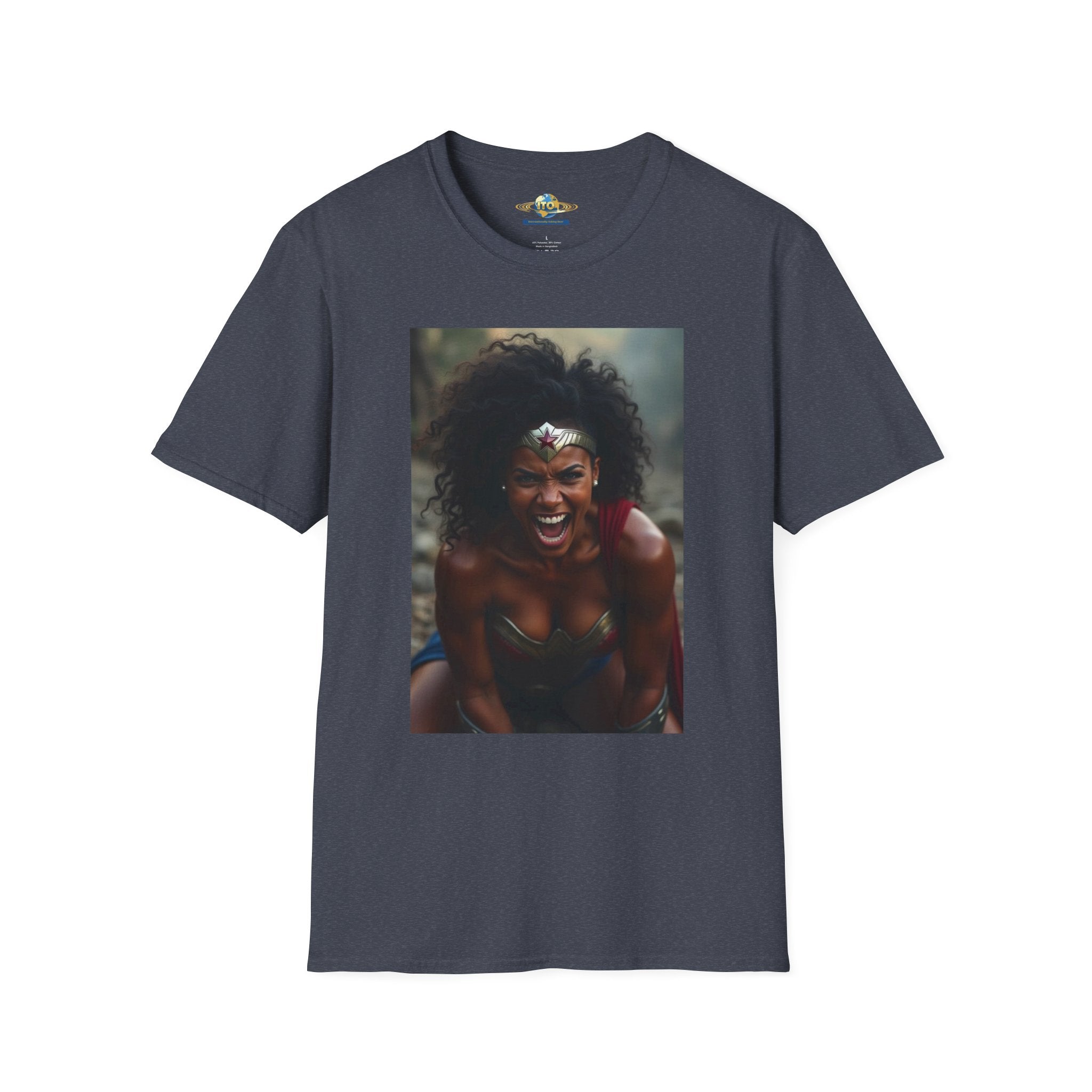 Wonder Warrior Photo T-Shirt — Bold Afro Superhero Portrait Tee