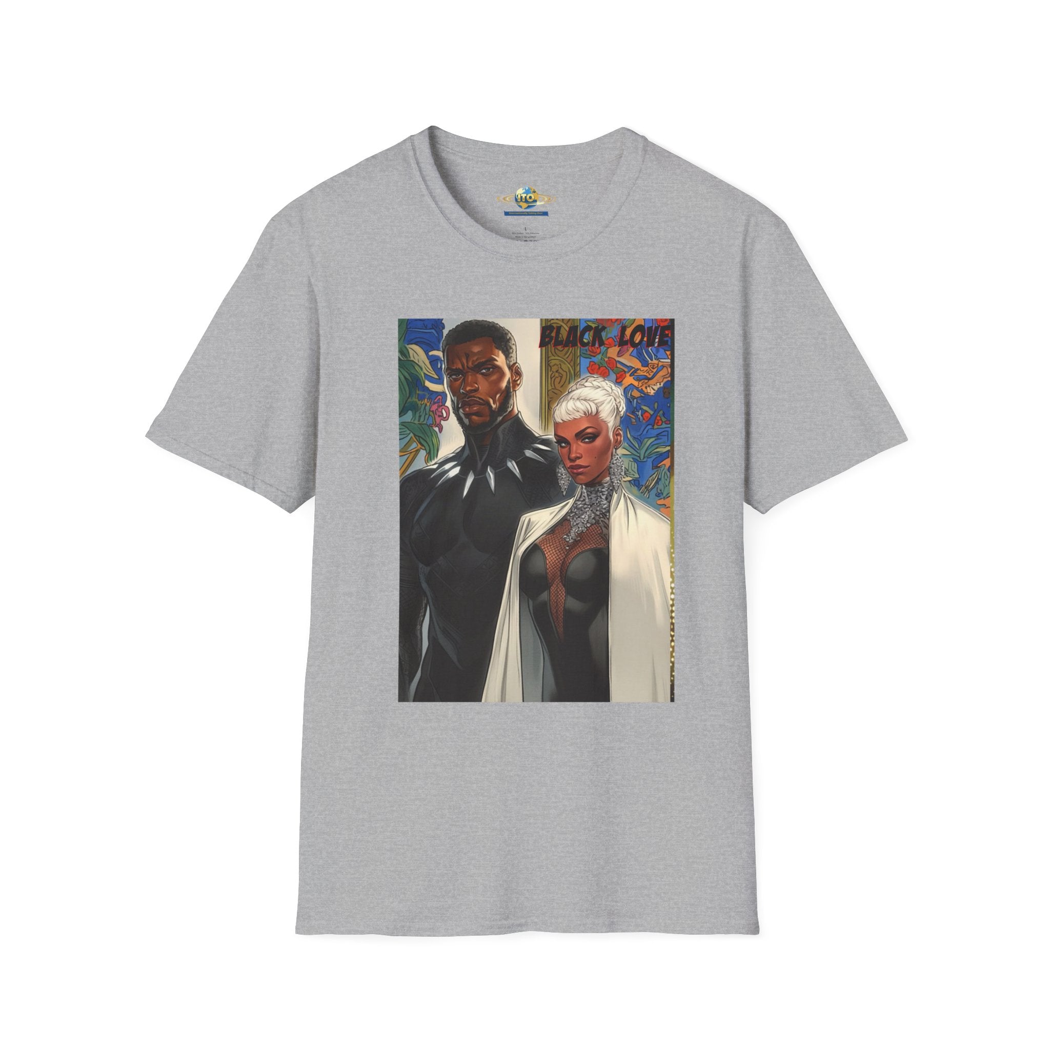 Art Print T‑Shirt — Bold Superhero Couple Portrait Tee