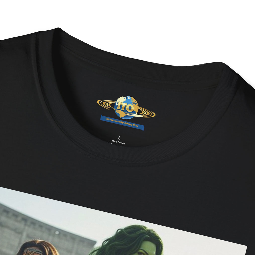 Wonder Warrior Duo T-Shirt — Female Gladiator & Green Hero Graphic Tee