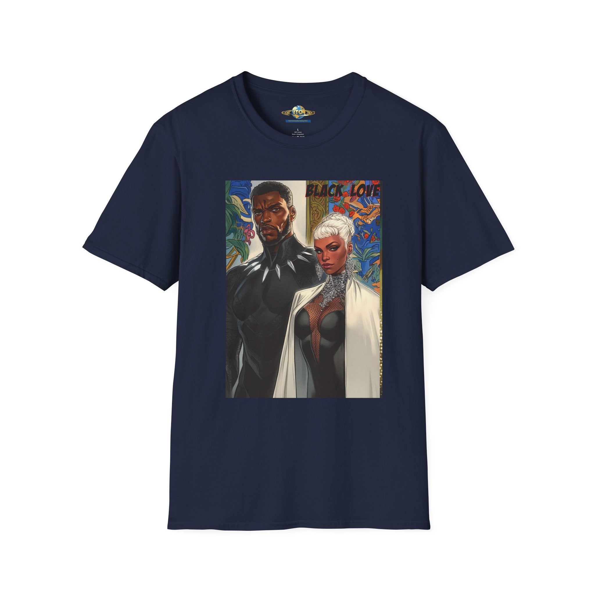 Art Print T‑Shirt — Bold Superhero Couple Portrait Tee