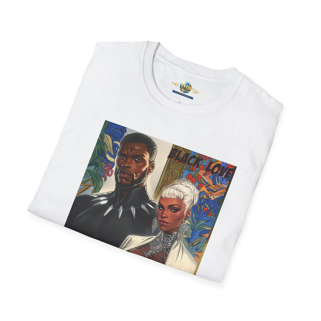 Art Print T‑Shirt — Bold Superhero Couple Portrait Tee