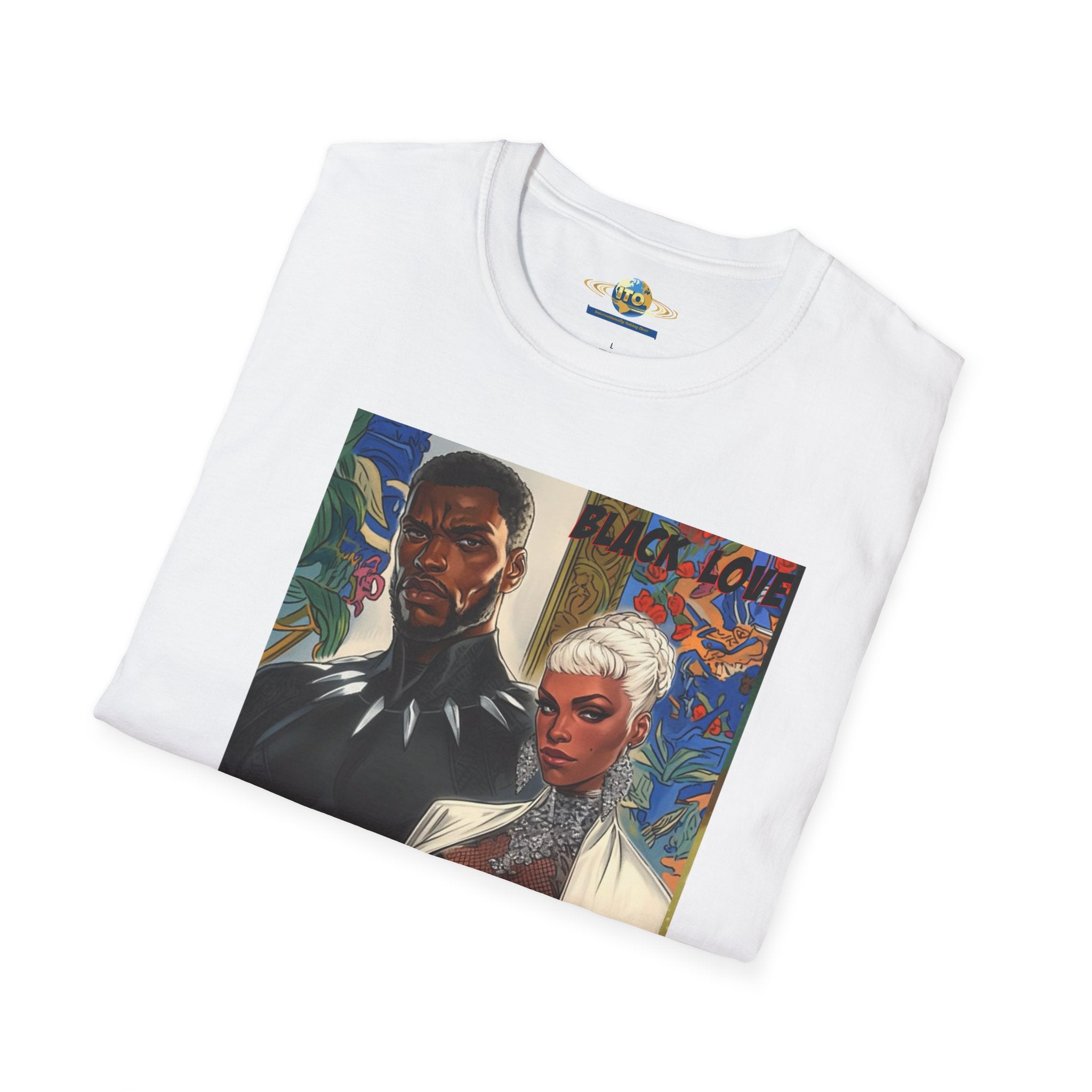Art Print T‑Shirt — Bold Superhero Couple Portrait Tee