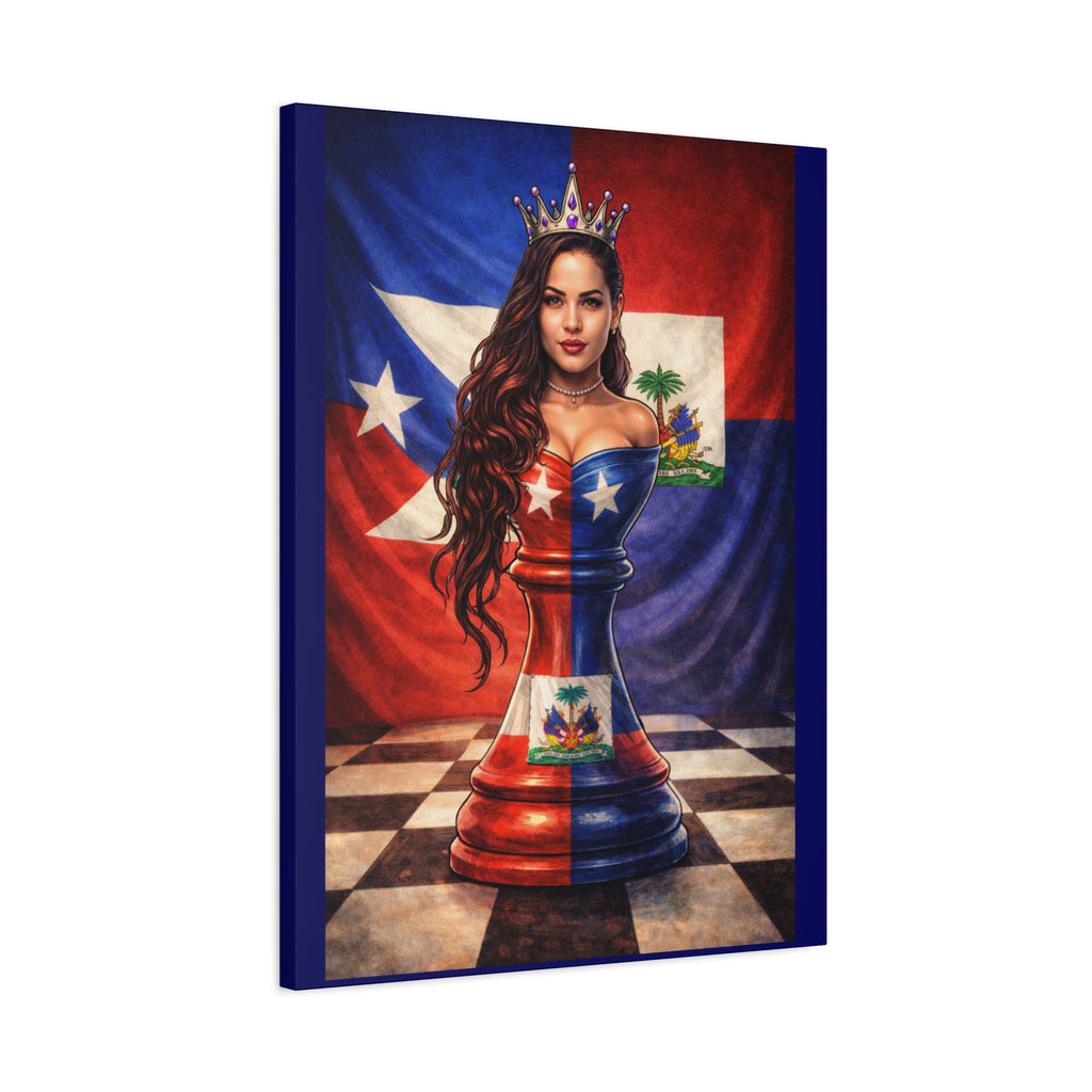 Puerto Rican & Dominican Chess Queen Matte Canvas Print — Bilingual Island Pride Wall Art