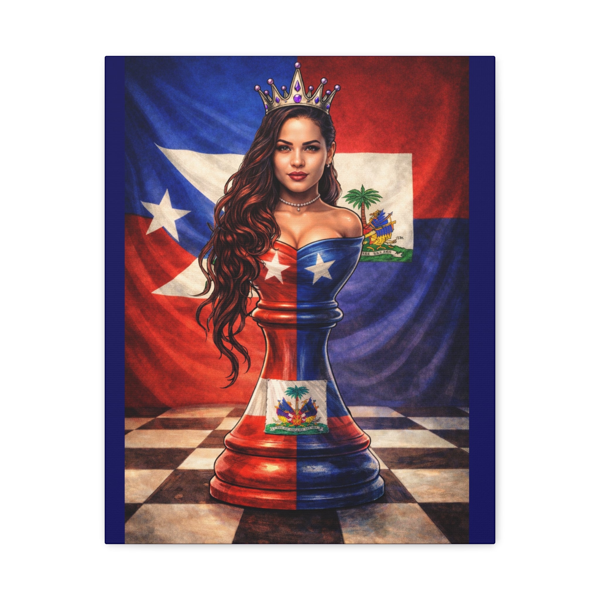Puerto Rican & Dominican Chess Queen Matte Canvas Print — Bilingual Island Pride Wall Art