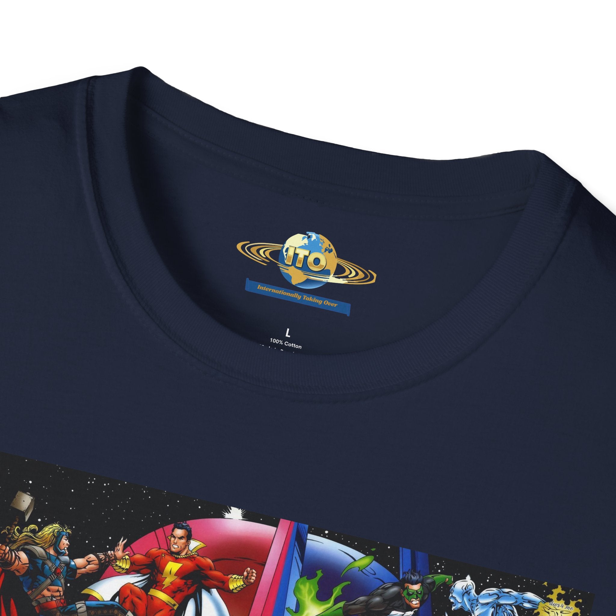 Graphic T-Shirt — Red vs Blue Superhero Action Panel