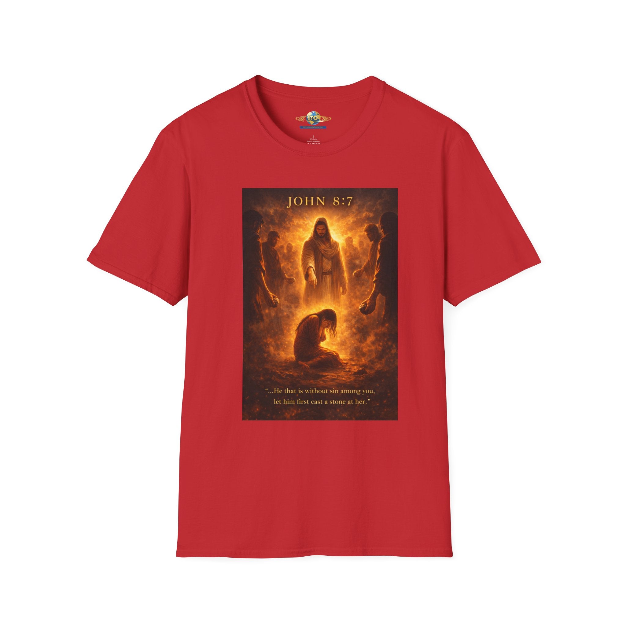 T-Shirt — John 8:7 Inspired Christian Faith Graphic Tee (Be Without Sin)