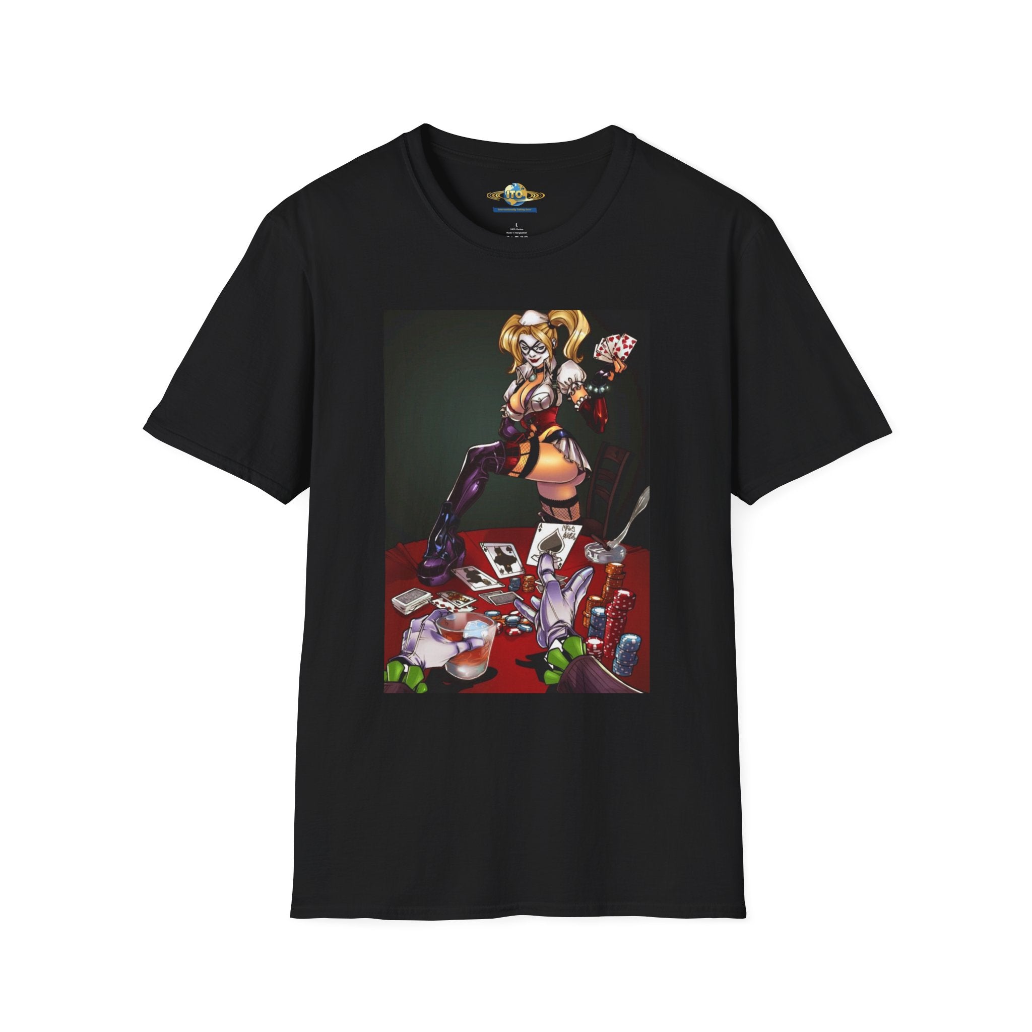 Anime Villainess Art Print T‑Shirt — Femme Fatale Playing Cards Illustration