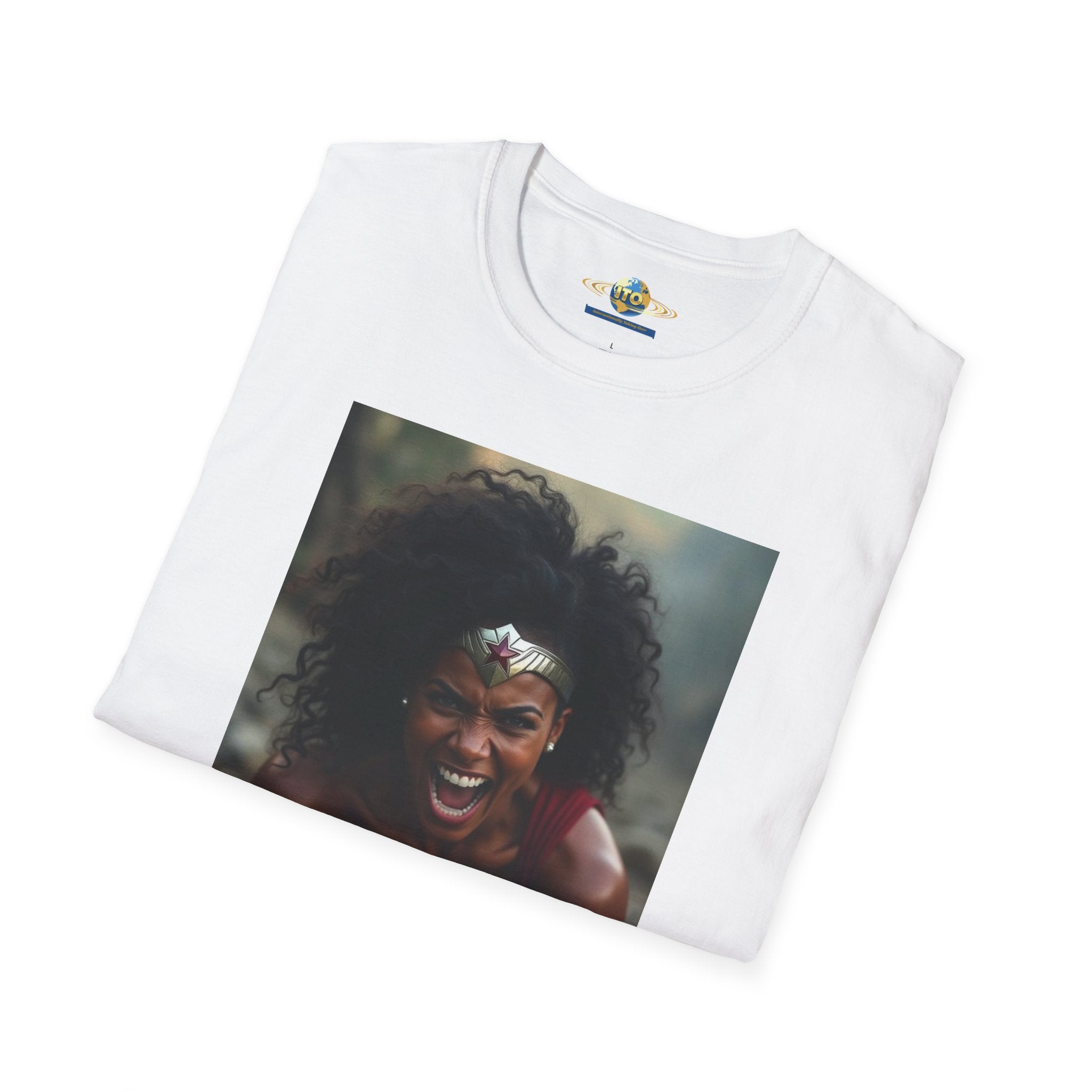 Wonder Warrior Photo T-Shirt — Bold Afro Superhero Portrait Tee