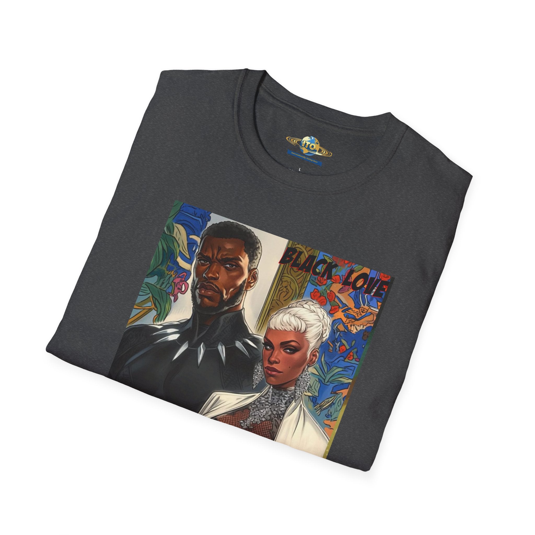 Art Print T‑Shirt — Bold Superhero Couple Portrait Tee