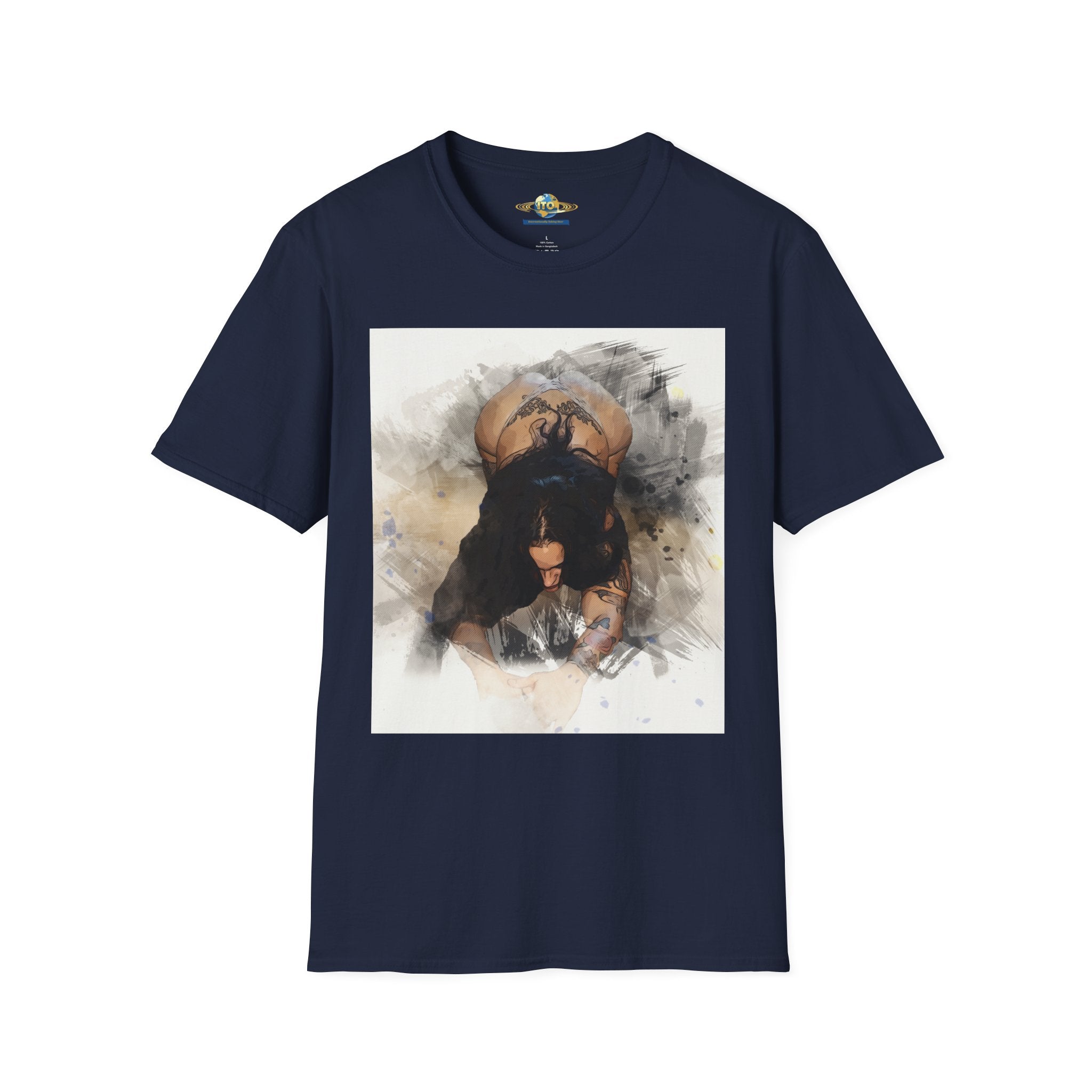 Artistic Watercolor Pin-Up Tee — Sensual Back-View Illustration