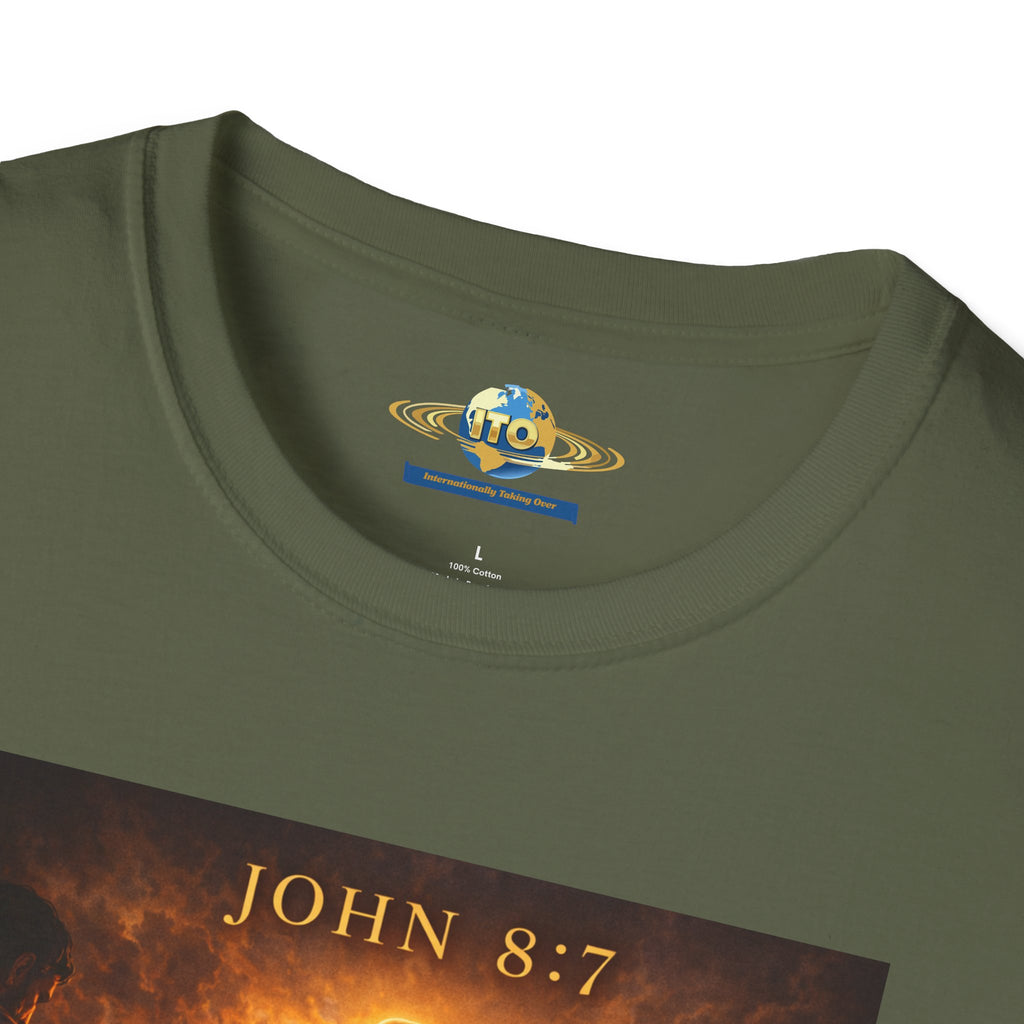 T-Shirt — John 8:7 Inspired Christian Faith Graphic Tee (Be Without Sin)