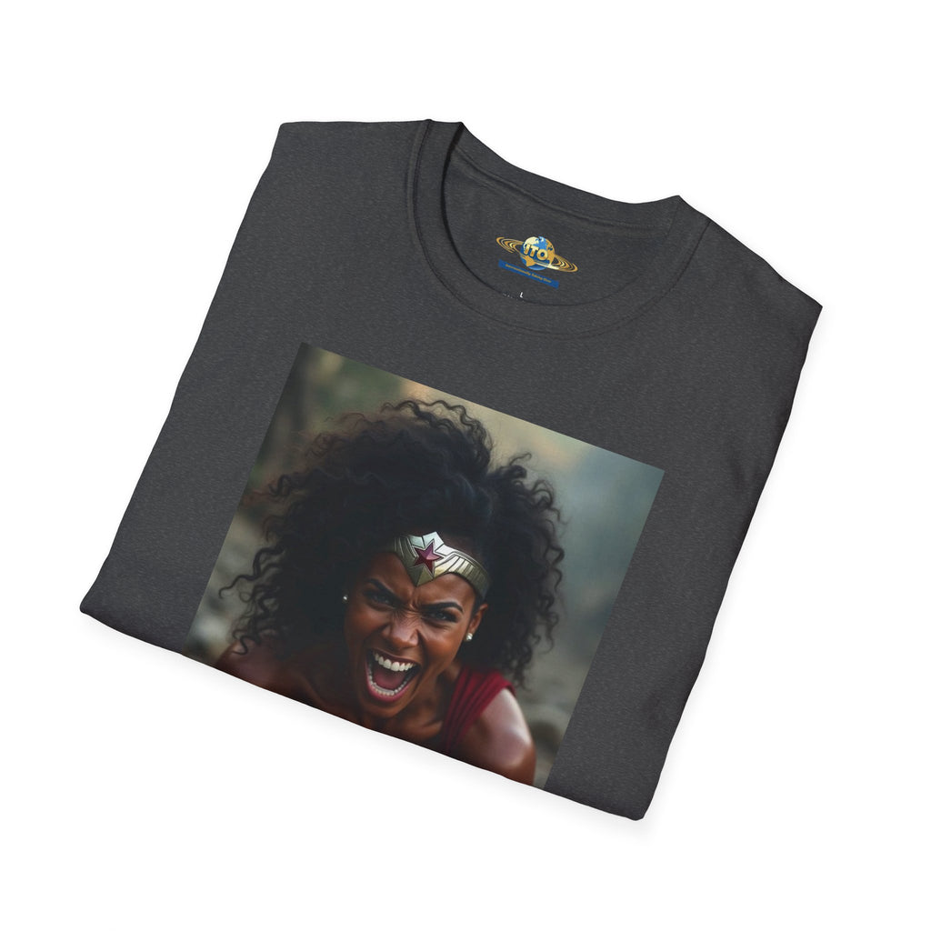 Wonder Warrior Photo T-Shirt — Bold Afro Superhero Portrait Tee