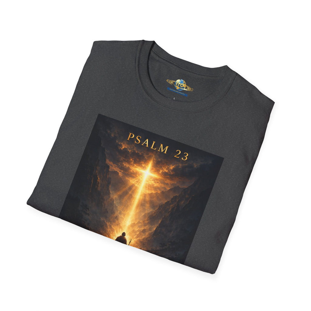 Psalm 23 T-Shirt — Christian Cross & Valley of the Shadow Design