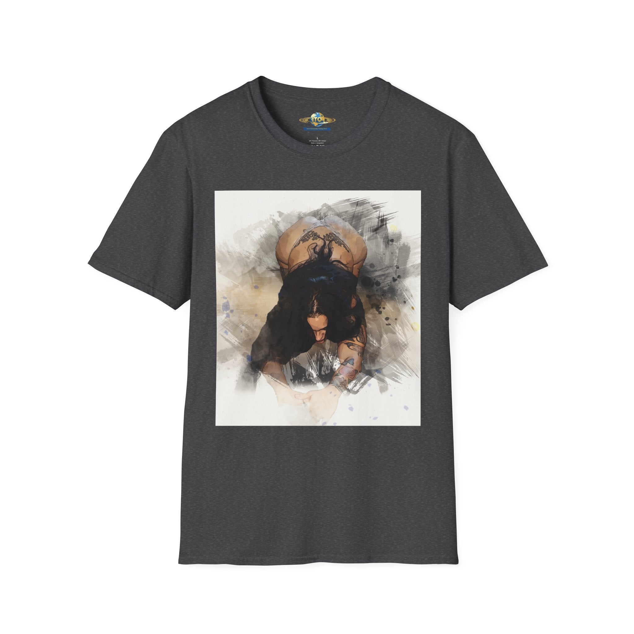 Artistic Watercolor Pin-Up Tee — Sensual Back-View Illustration