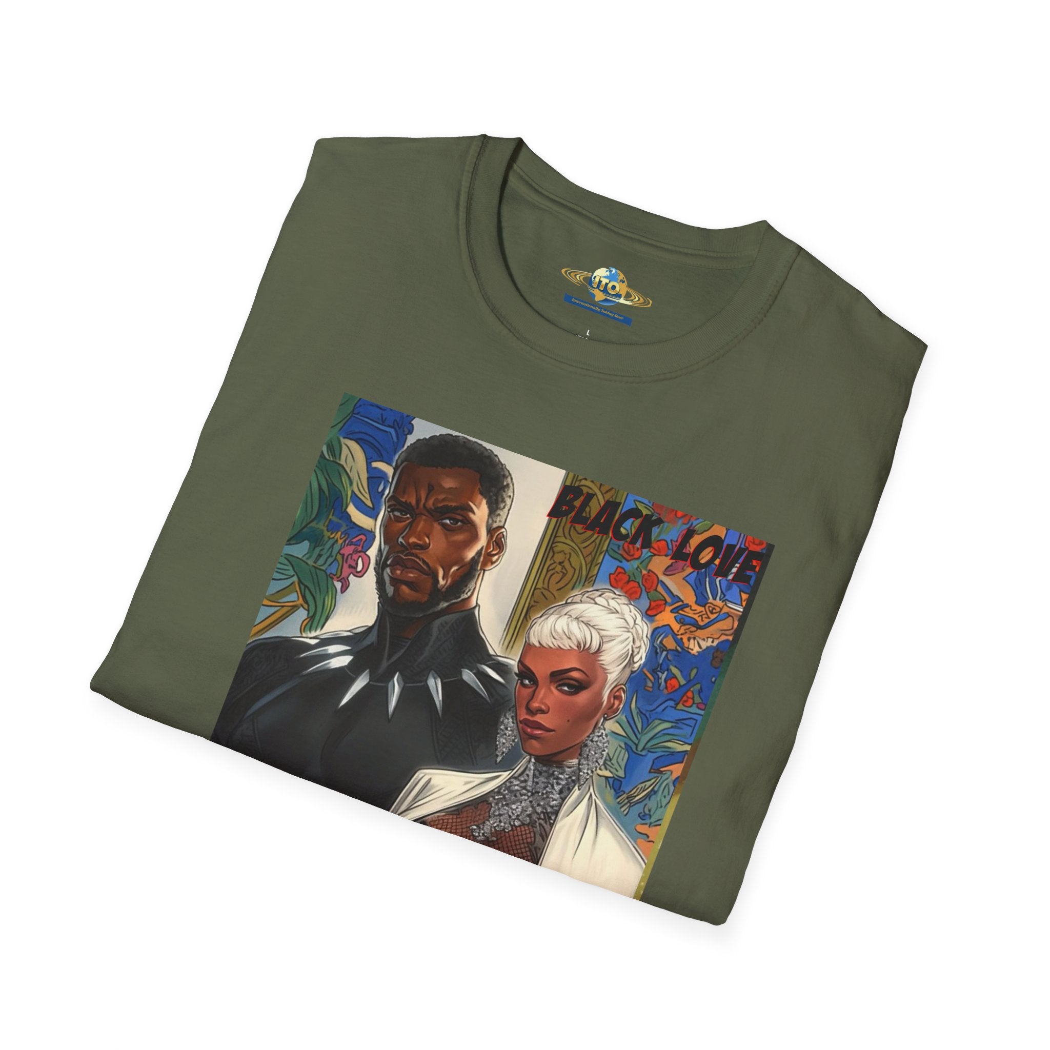 Art Print T‑Shirt — Bold Superhero Couple Portrait Tee