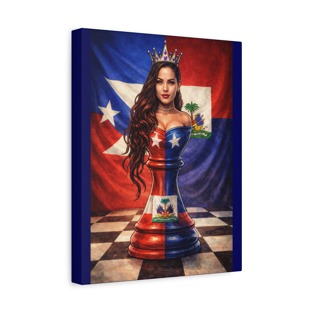 Puerto Rican & Dominican Chess Queen Matte Canvas Print — Bilingual Island Pride Wall Art