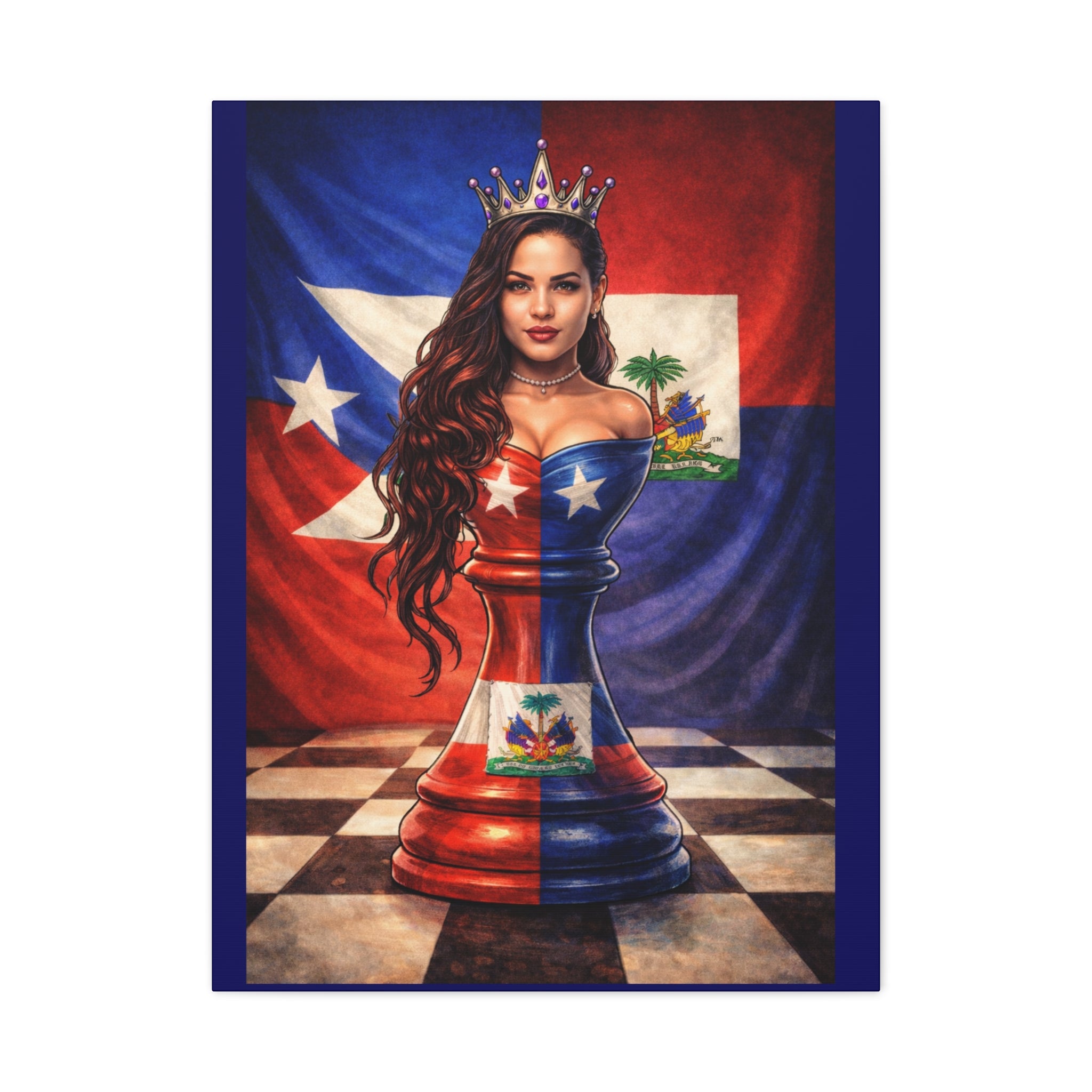 Puerto Rican & Dominican Chess Queen Matte Canvas Print — Bilingual Island Pride Wall Art