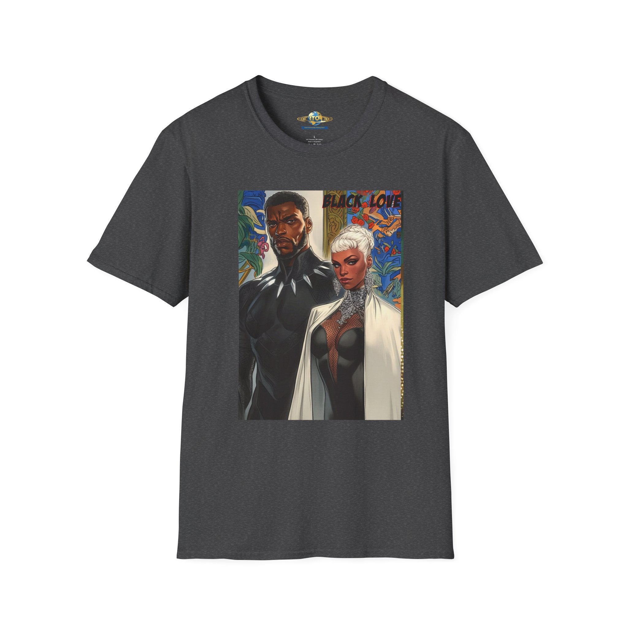 Art Print T‑Shirt — Bold Superhero Couple Portrait Tee