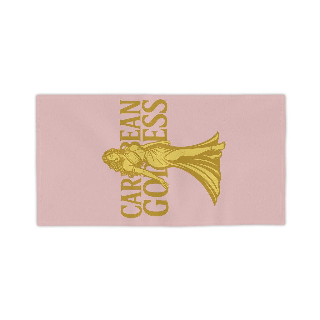 Caribbean Goddess Beach Towel — Pink & Gold Tropical Luxury Towel