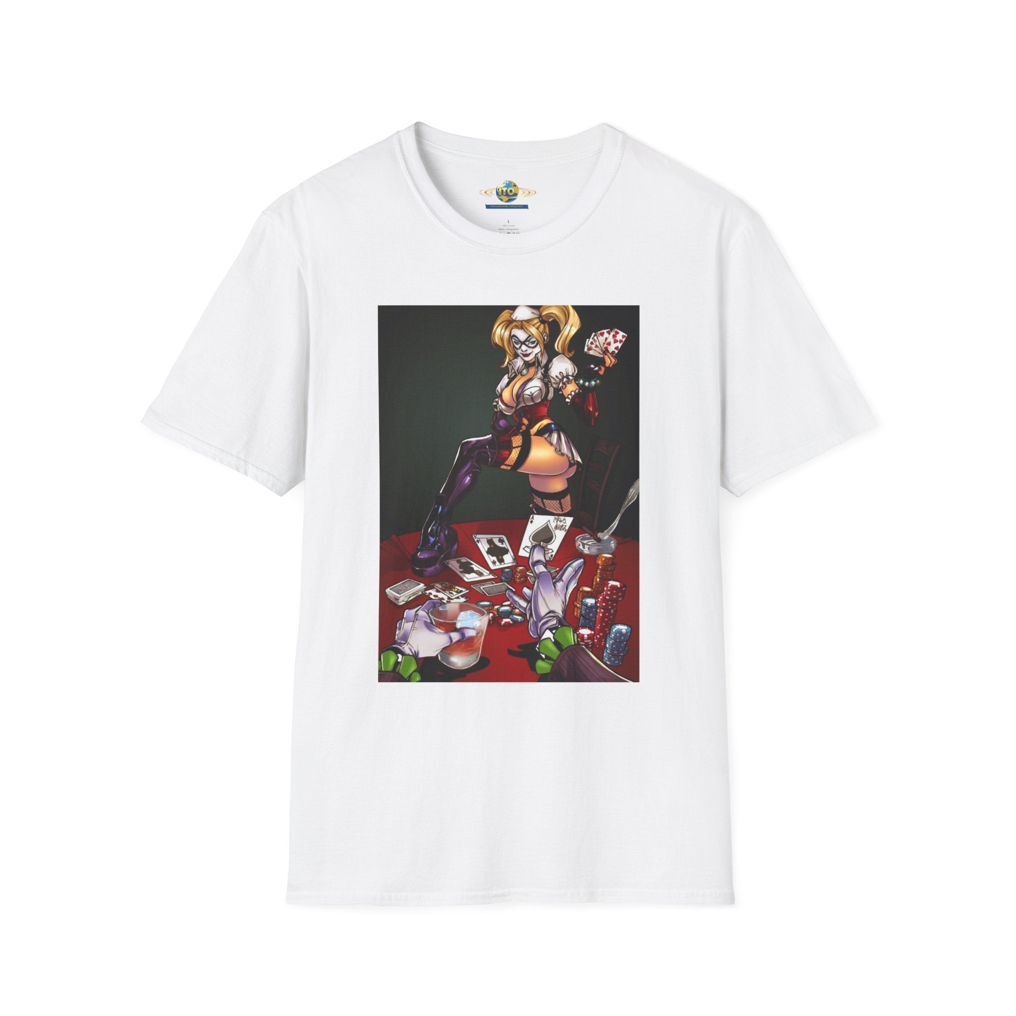 Anime Villainess Art Print T‑Shirt — Femme Fatale Playing Cards Illustration