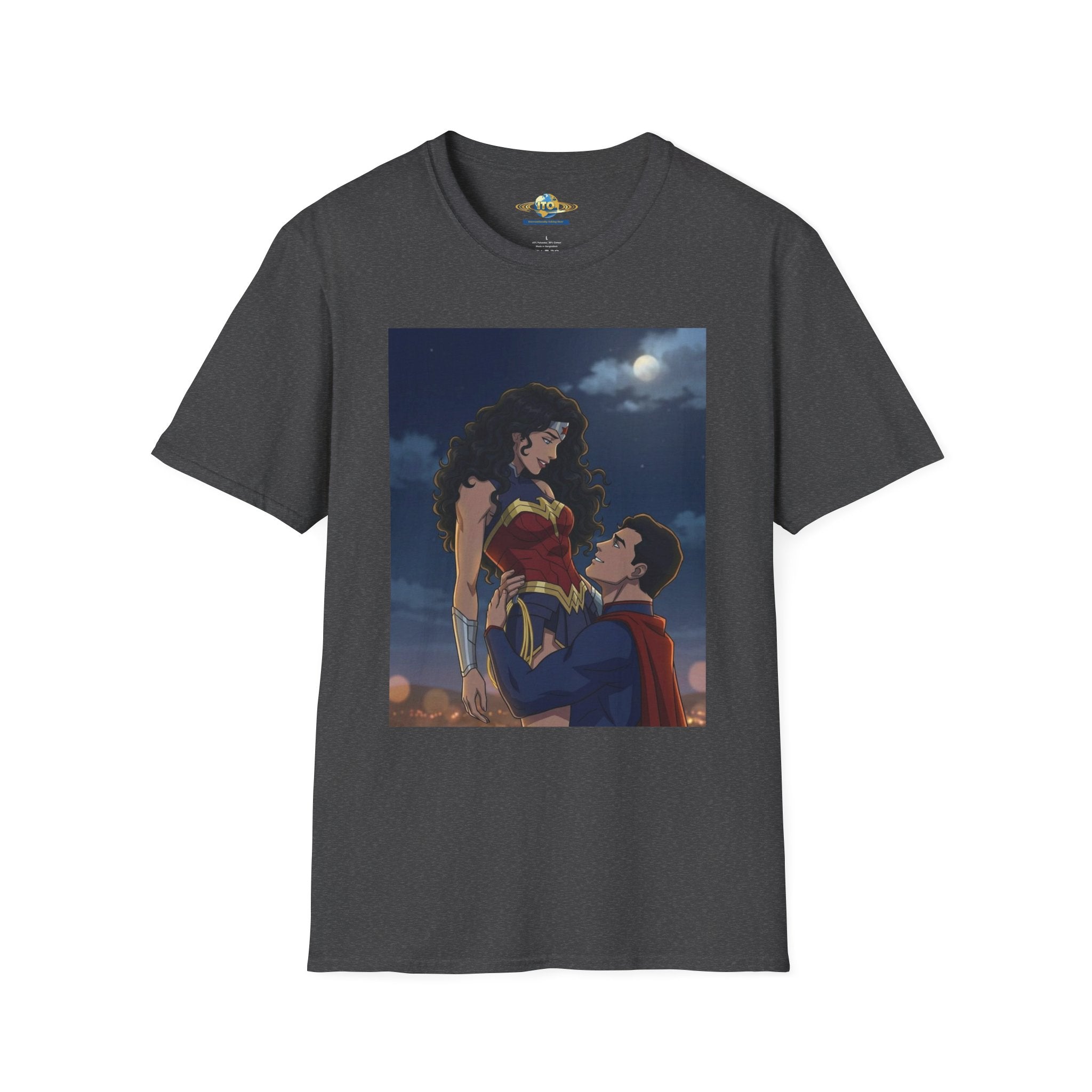 Wonder Woman & Superman Romantic Illustration T-Shirt — Night Sky Couples Tee
