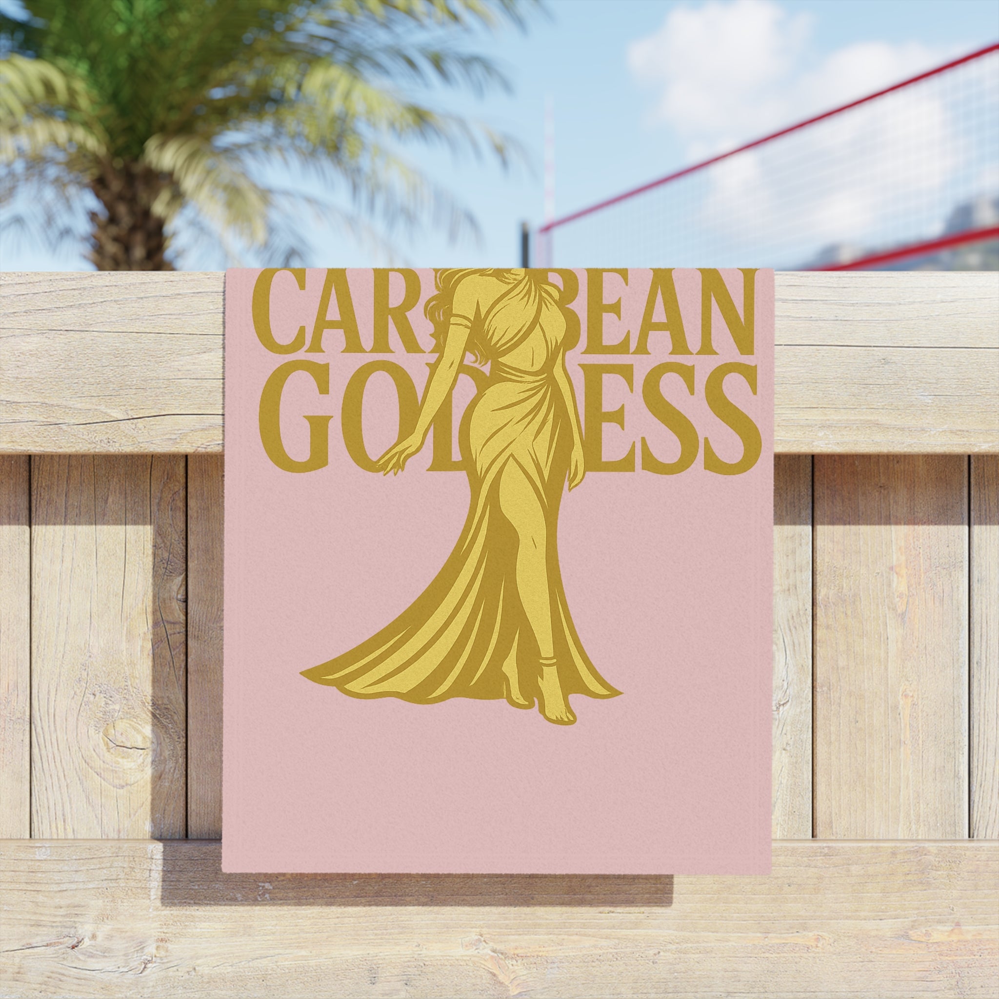 Caribbean Goddess Beach Towel — Pink & Gold Tropical Luxury Towel