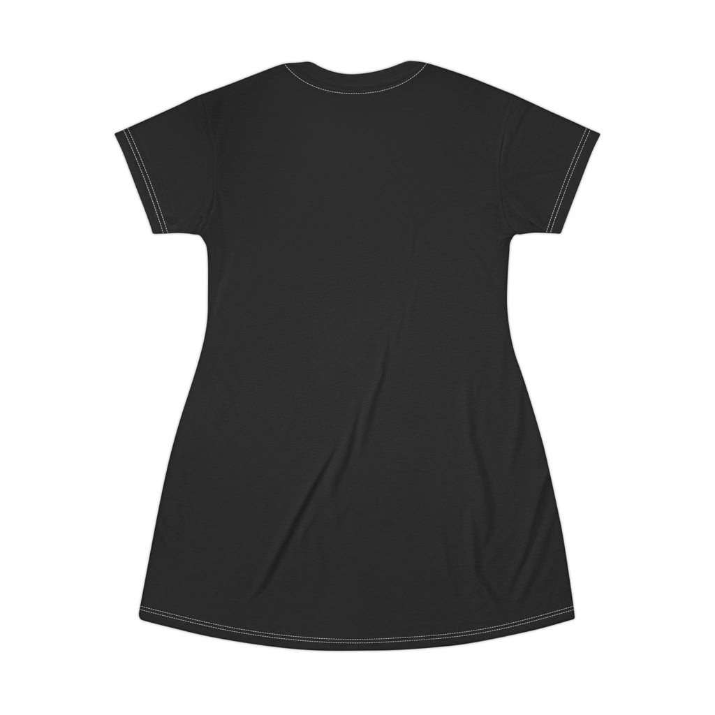 Ebony Goddess T-Shirt Dress — Elegant Gold Goddess Graphic Dress