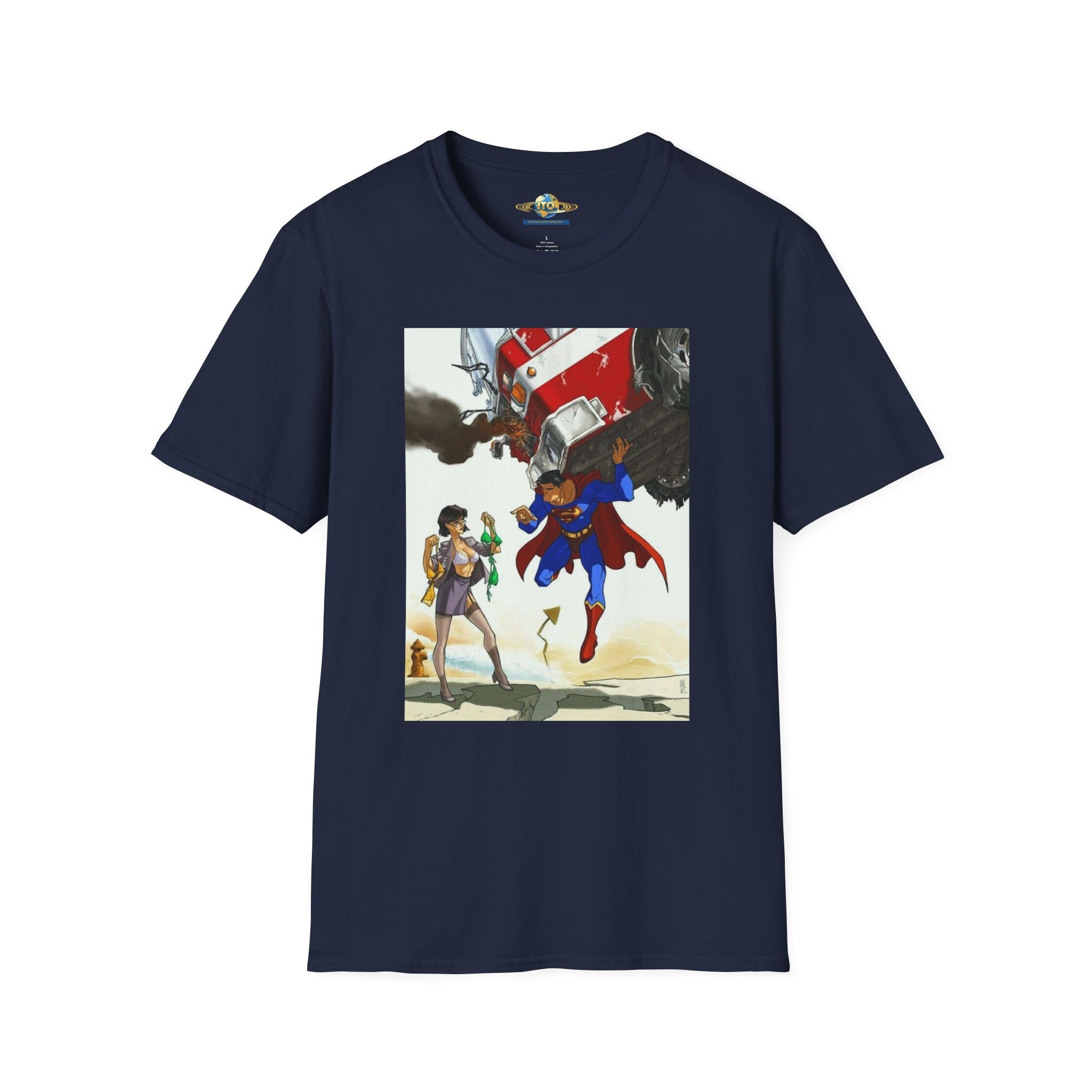 Superhero Rescue T-Shirt — Vintage Comic Style Flight Scene