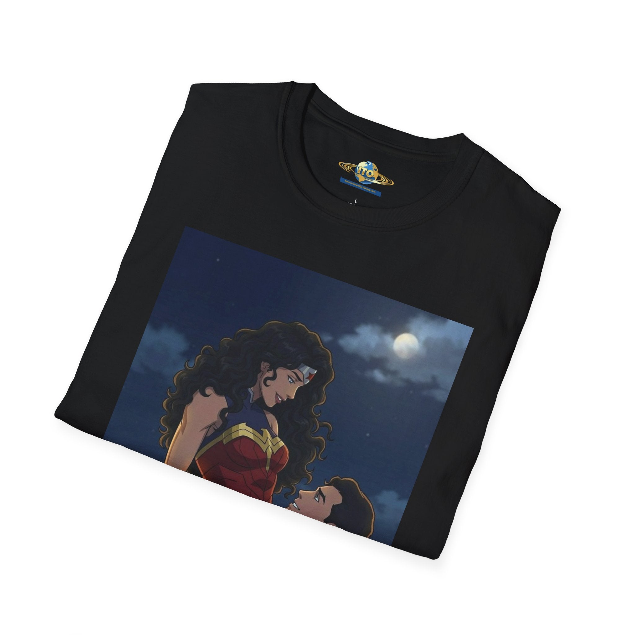 Wonder Woman & Superman Romantic Illustration T-Shirt — Night Sky Couples Tee